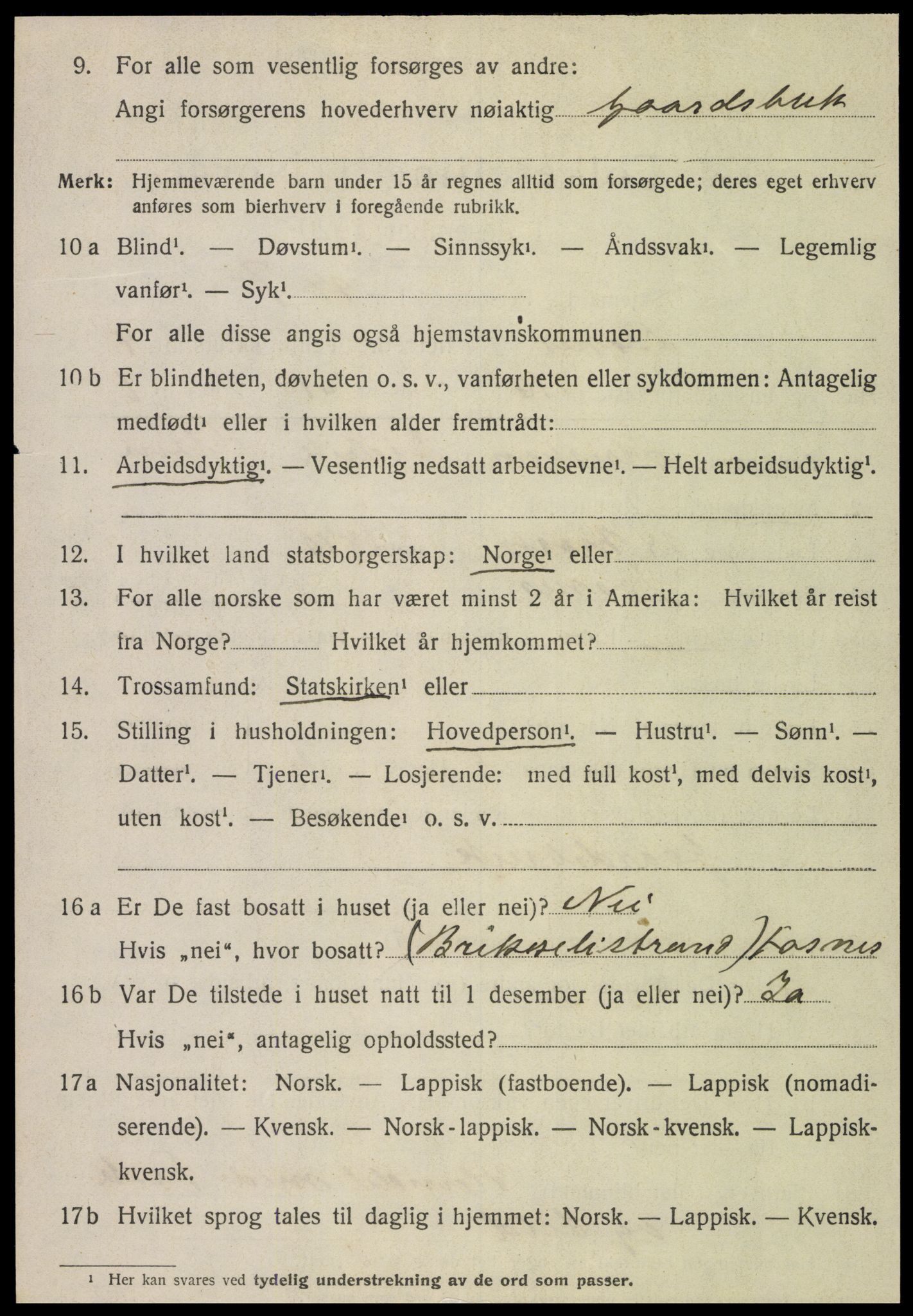 SAT, 1920 census for Fosnes, 1920, p. 2176