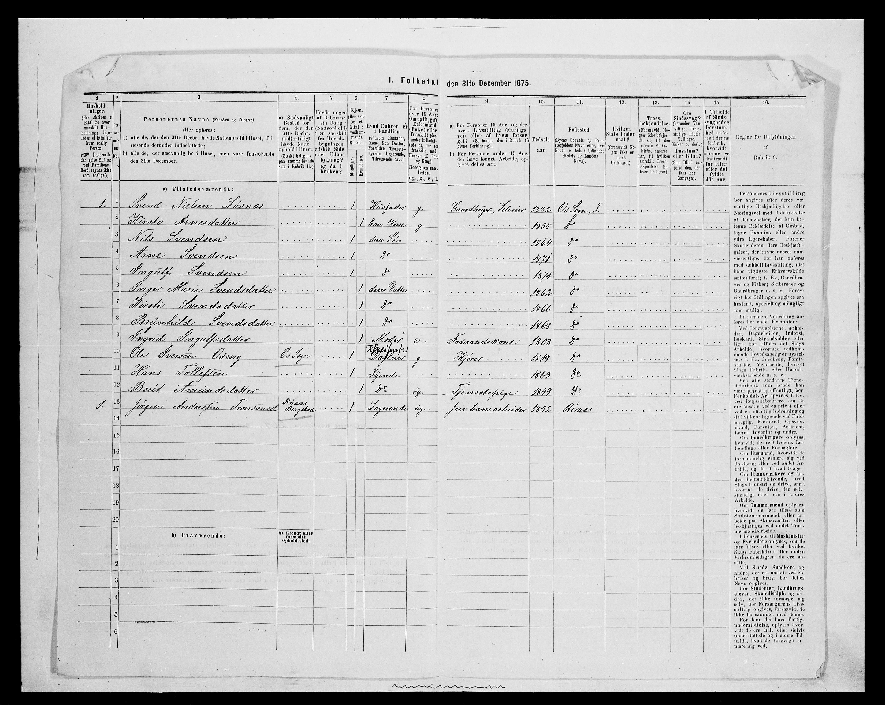 SAH, 1875 census for 0436P Tolga, 1875, p. 888