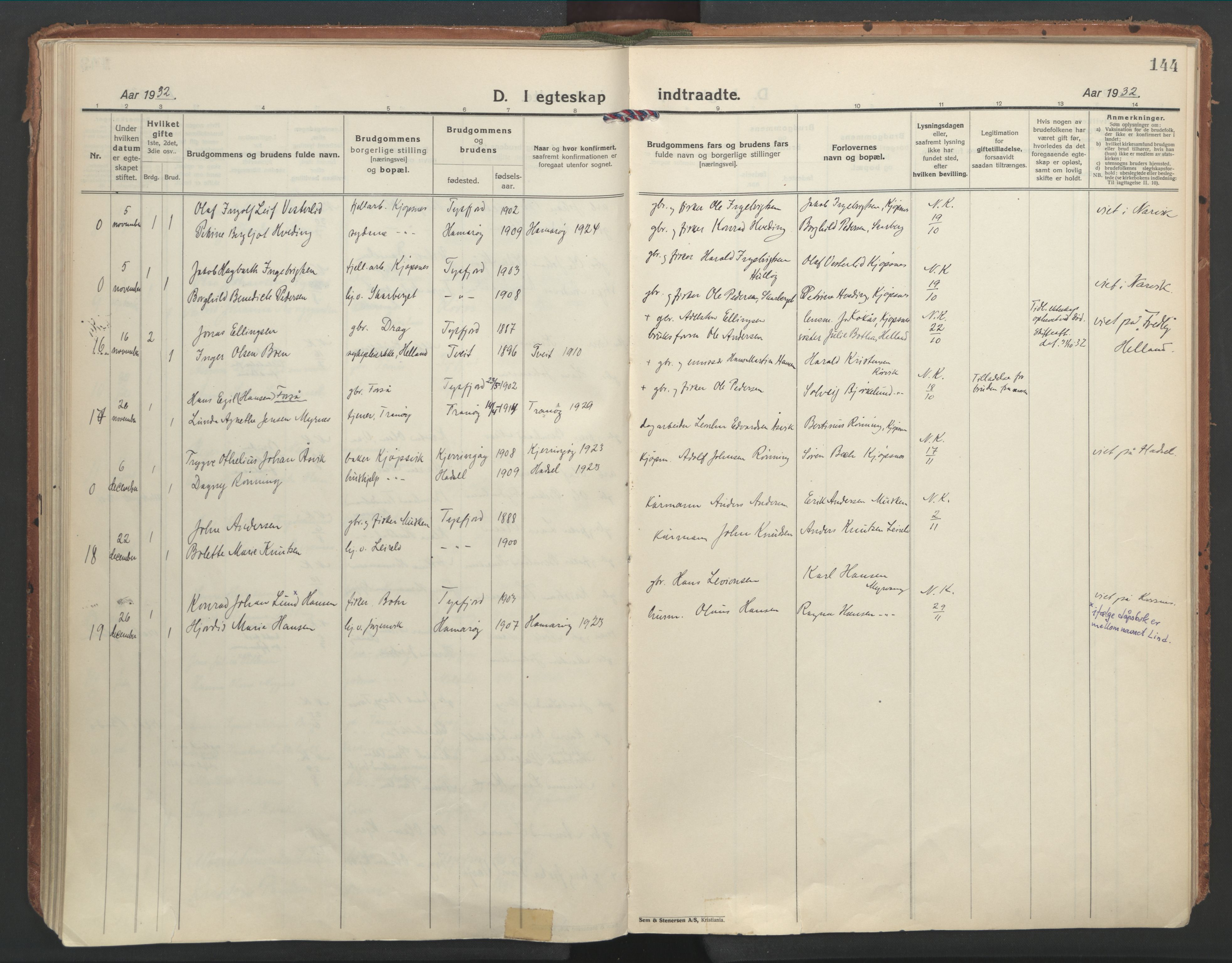 Ministerialprotokoller, klokkerbøker og fødselsregistre - Nordland, AV/SAT-A-1459/861/L0873: Parish register (official) no. 861A08, 1923-1932, p. 144