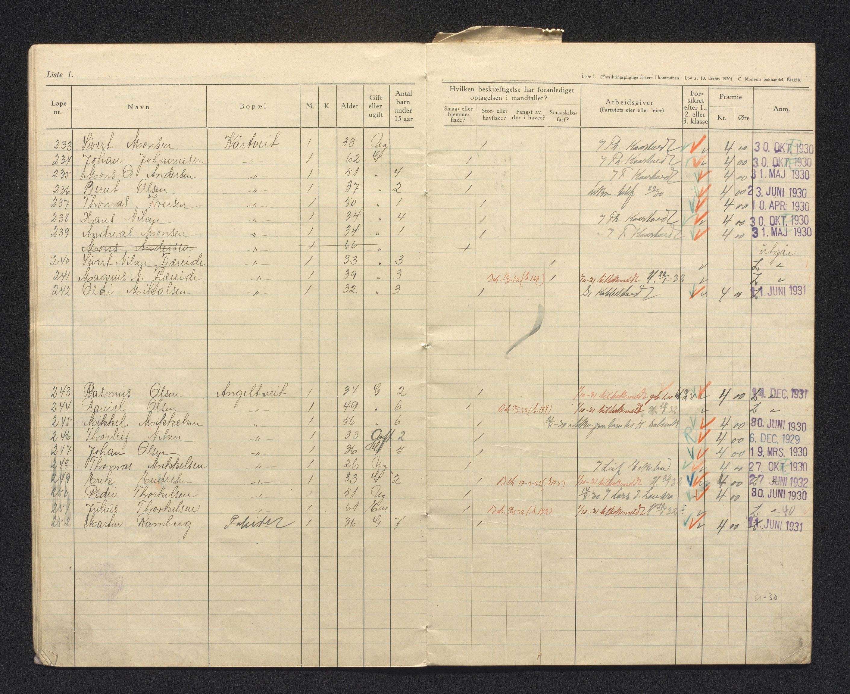 Fjell kommune. Fiskarmanntalsnemnda, IKAH/1246-352/F/Fa/L0001/0009: Fiskarmanntal / Fiskarmanntal, 1930