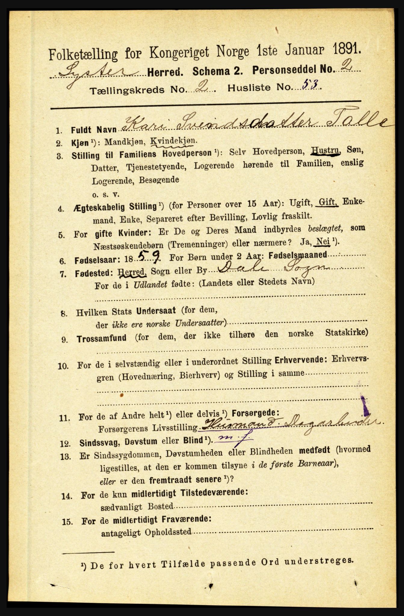 RA, 1891 census for 1426 Luster, 1891, p. 1083