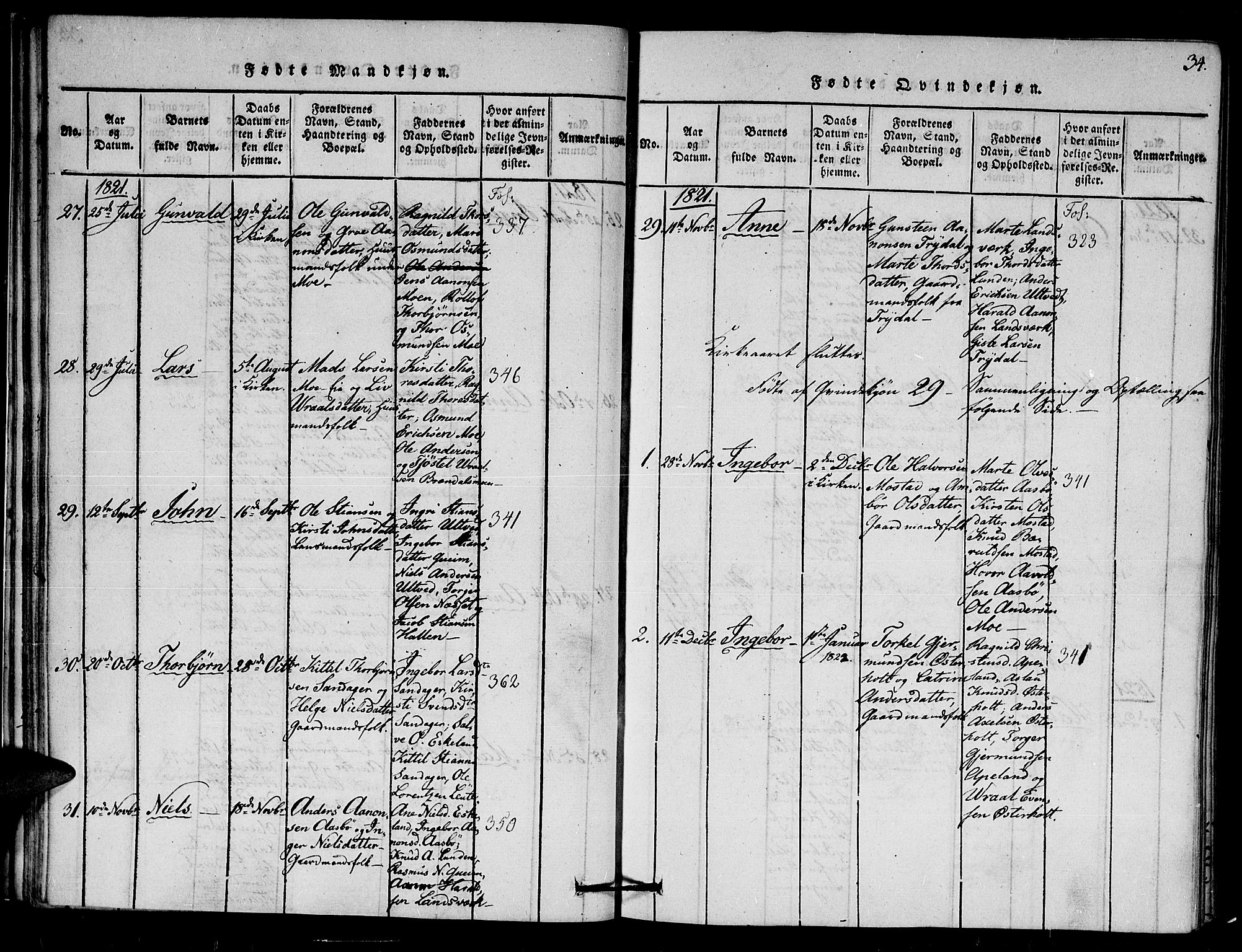 Gjerstad sokneprestkontor, SAK/1111-0014/F/Fa/Faa/L0004: Parish register (official) no. A 4, 1816-1829, p. 34