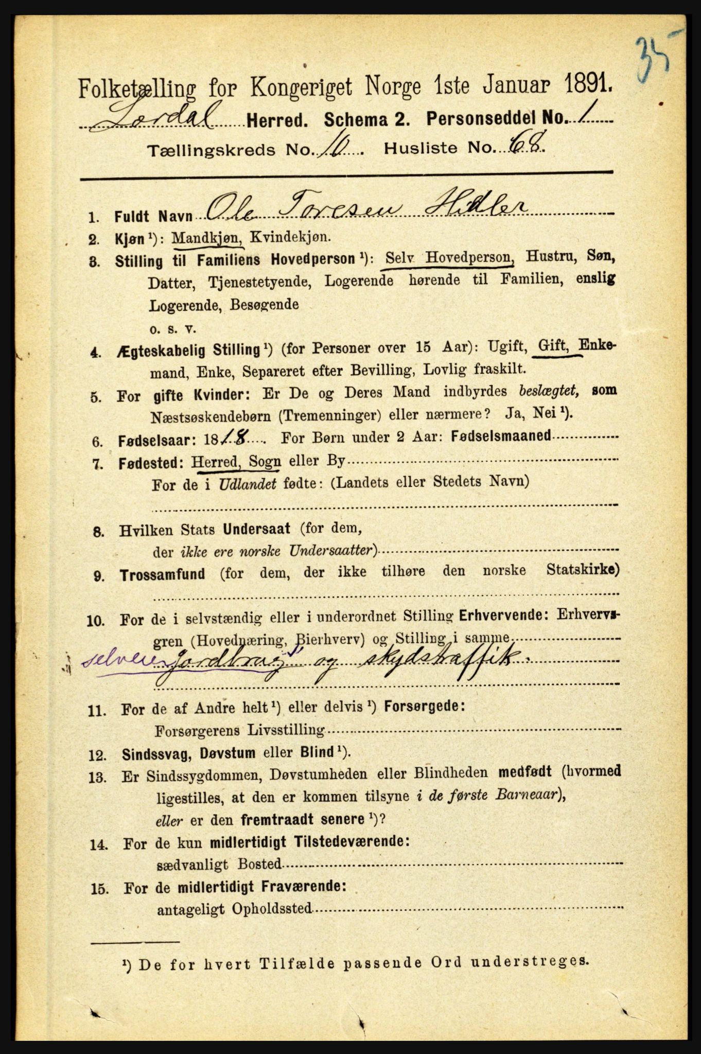 RA, 1891 census for 1422 Lærdal, 1891, p. 2086