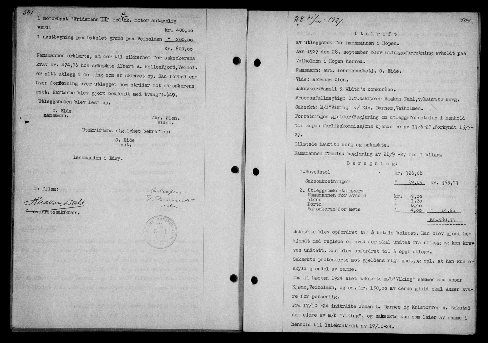 Nordmøre sorenskriveri, AV/SAT-A-4132/1/2/2Ca/L0062: Mortgage book no. 52, 1927-1927, Deed date: 31.10.1927