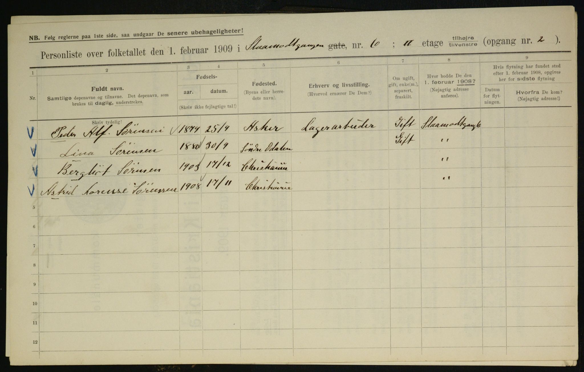 OBA, Municipal Census 1909 for Kristiania, 1909, p. 87936