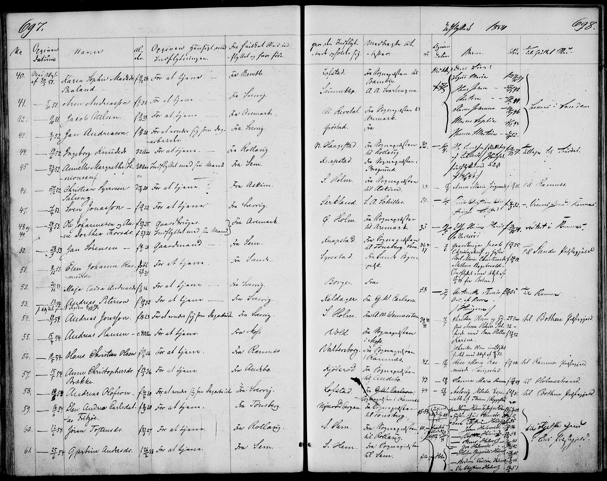 Våle kirkebøker, AV/SAKO-A-334/F/Fa/L0009b: Parish register (official) no. I 9B, 1841-1860, p. 697-698