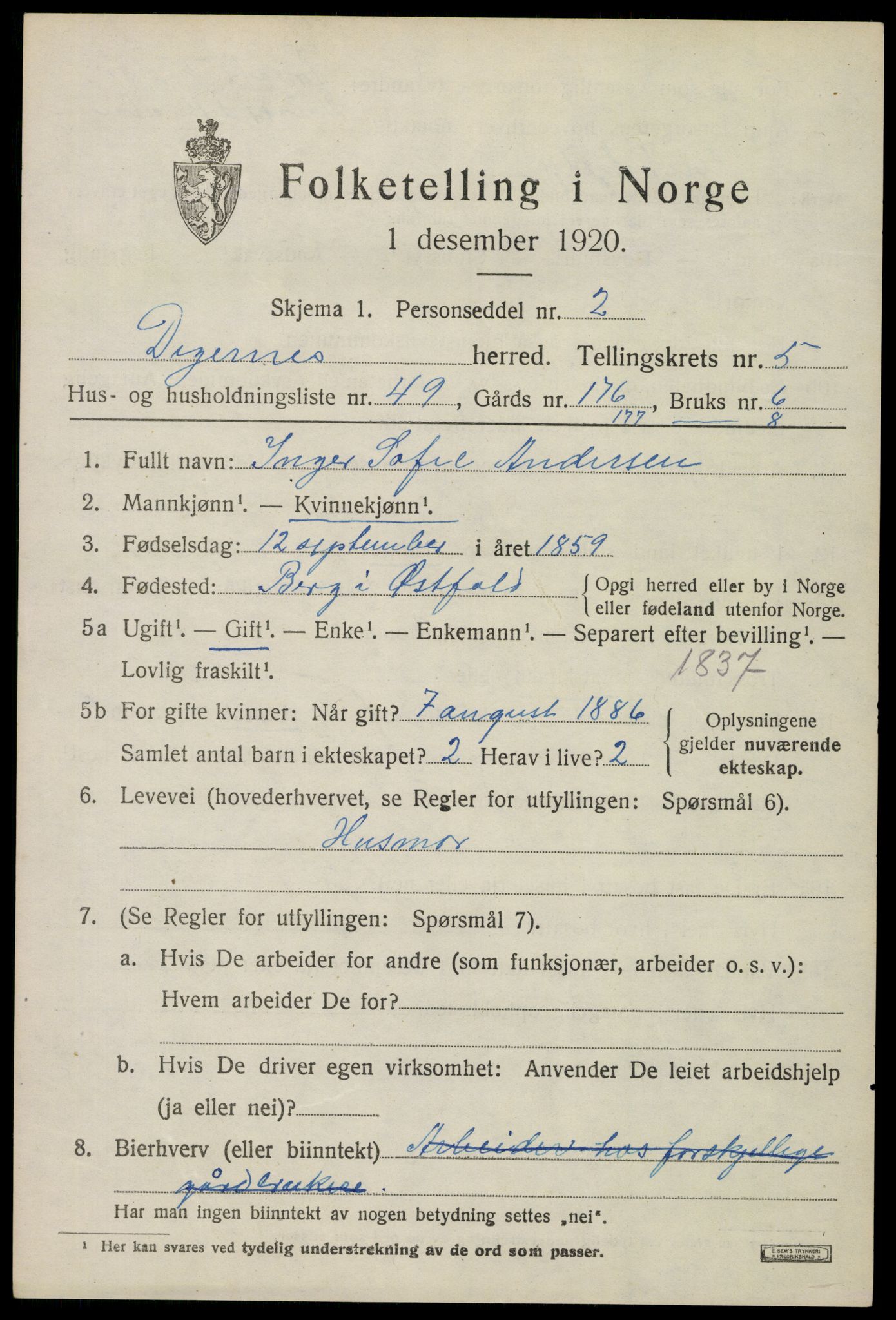 SAO, 1920 census for Degernes, 1920, p. 3332
