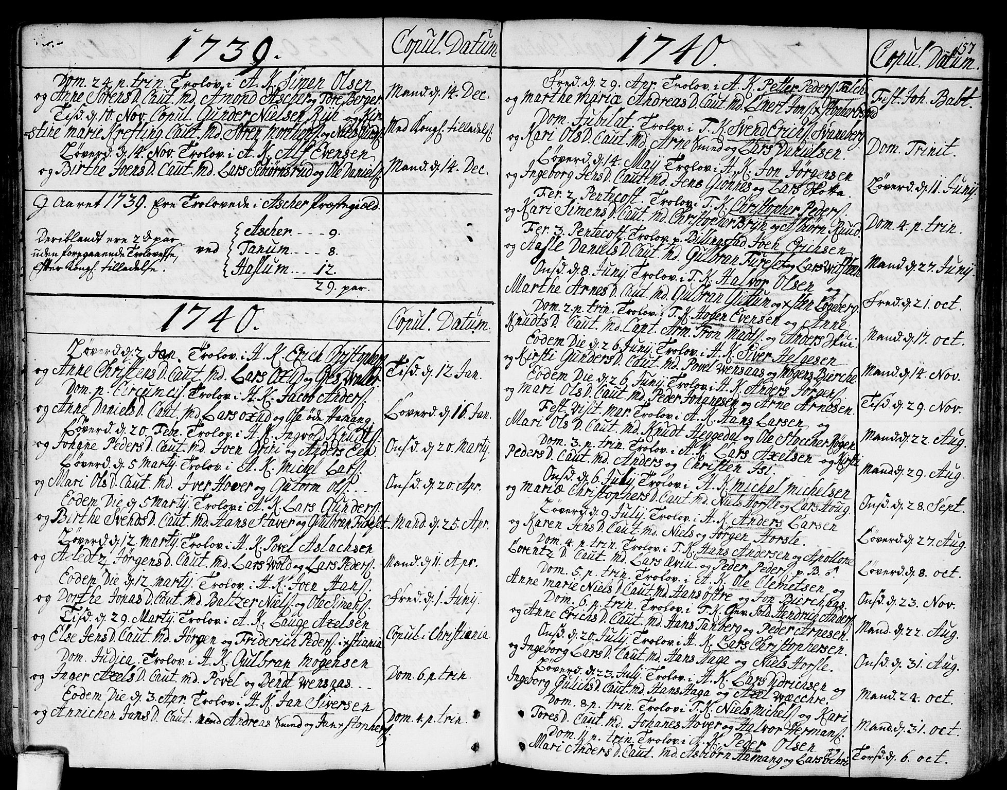 Asker prestekontor Kirkebøker, SAO/A-10256a/F/Fa/L0002: Parish register (official) no. I 2, 1733-1766, p. 157