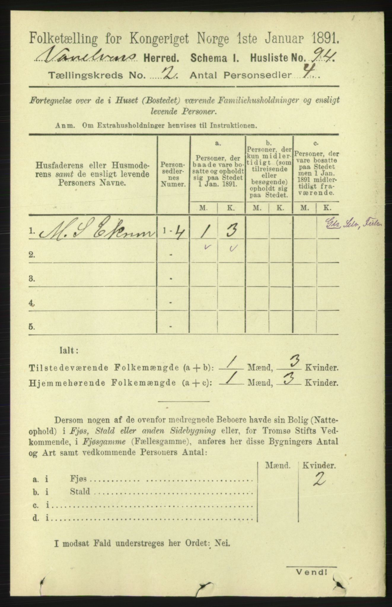 RA, 1891 census for 1511 Vanylven, 1891, p. 692