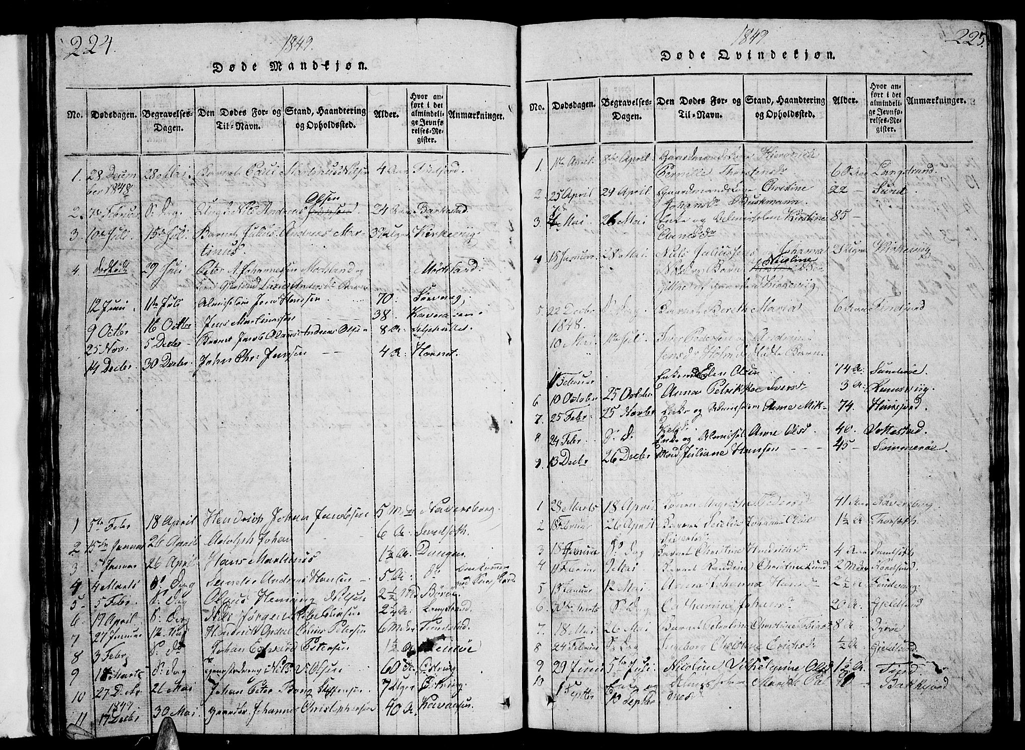 Ministerialprotokoller, klokkerbøker og fødselsregistre - Nordland, AV/SAT-A-1459/893/L1346: Parish register (copy) no. 893C01, 1820-1858, p. 224-225