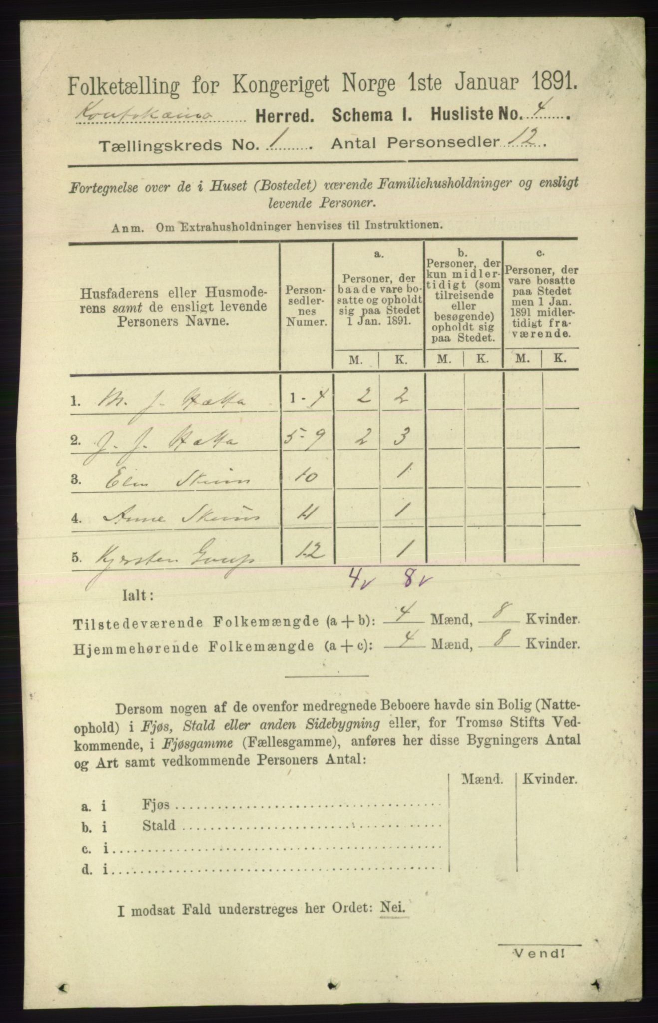RA, 1891 census for 2011 Kautokeino, 1891, p. 17