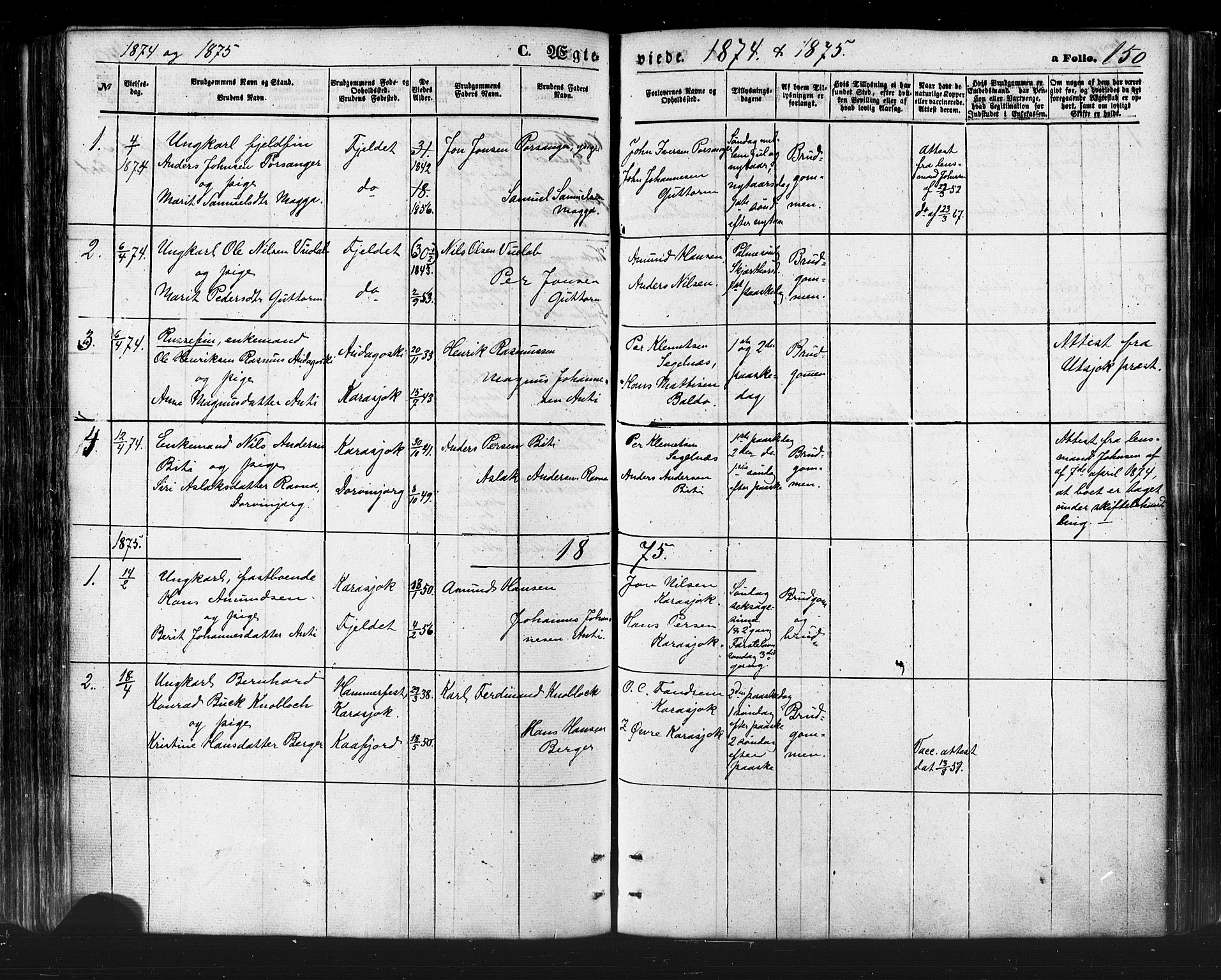 Karasjok sokneprestkontor, SATØ/S-1352/H/Ha/L0001kirke: Parish register (official) no. 1, 1872-1884, p. 150