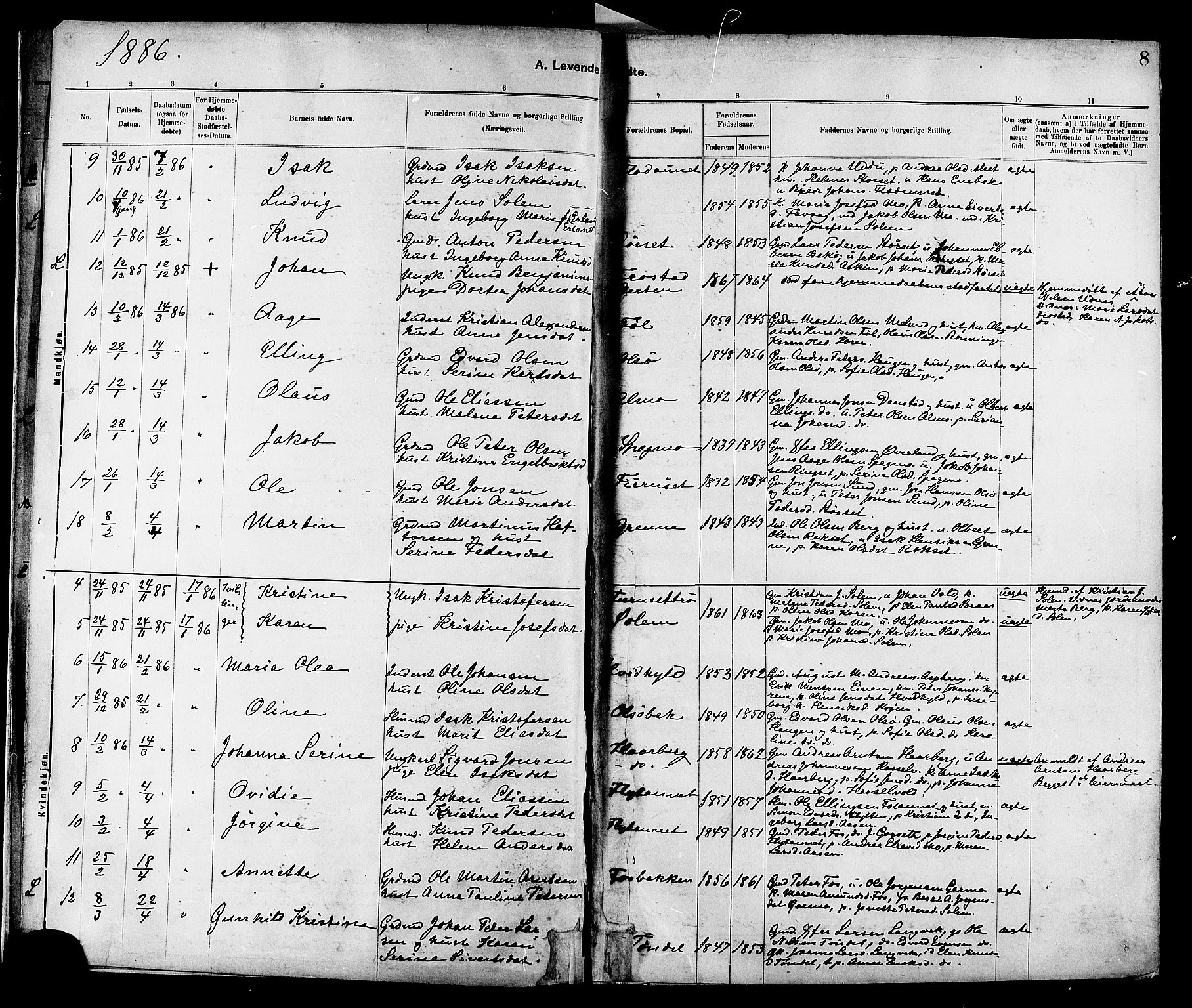 Ministerialprotokoller, klokkerbøker og fødselsregistre - Sør-Trøndelag, SAT/A-1456/647/L0634: Parish register (official) no. 647A01, 1885-1896, p. 8