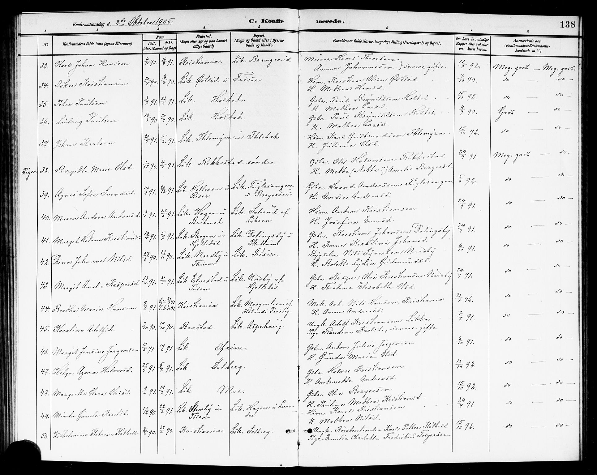 Høland prestekontor Kirkebøker, AV/SAO-A-10346a/G/Ga/L0007: Parish register (copy) no. I 7, 1902-1914, p. 138