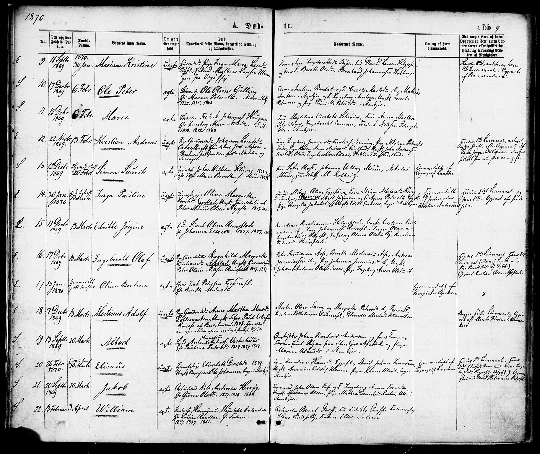 Ministerialprotokoller, klokkerbøker og fødselsregistre - Nord-Trøndelag, SAT/A-1458/739/L0370: Parish register (official) no. 739A02, 1868-1881, p. 9