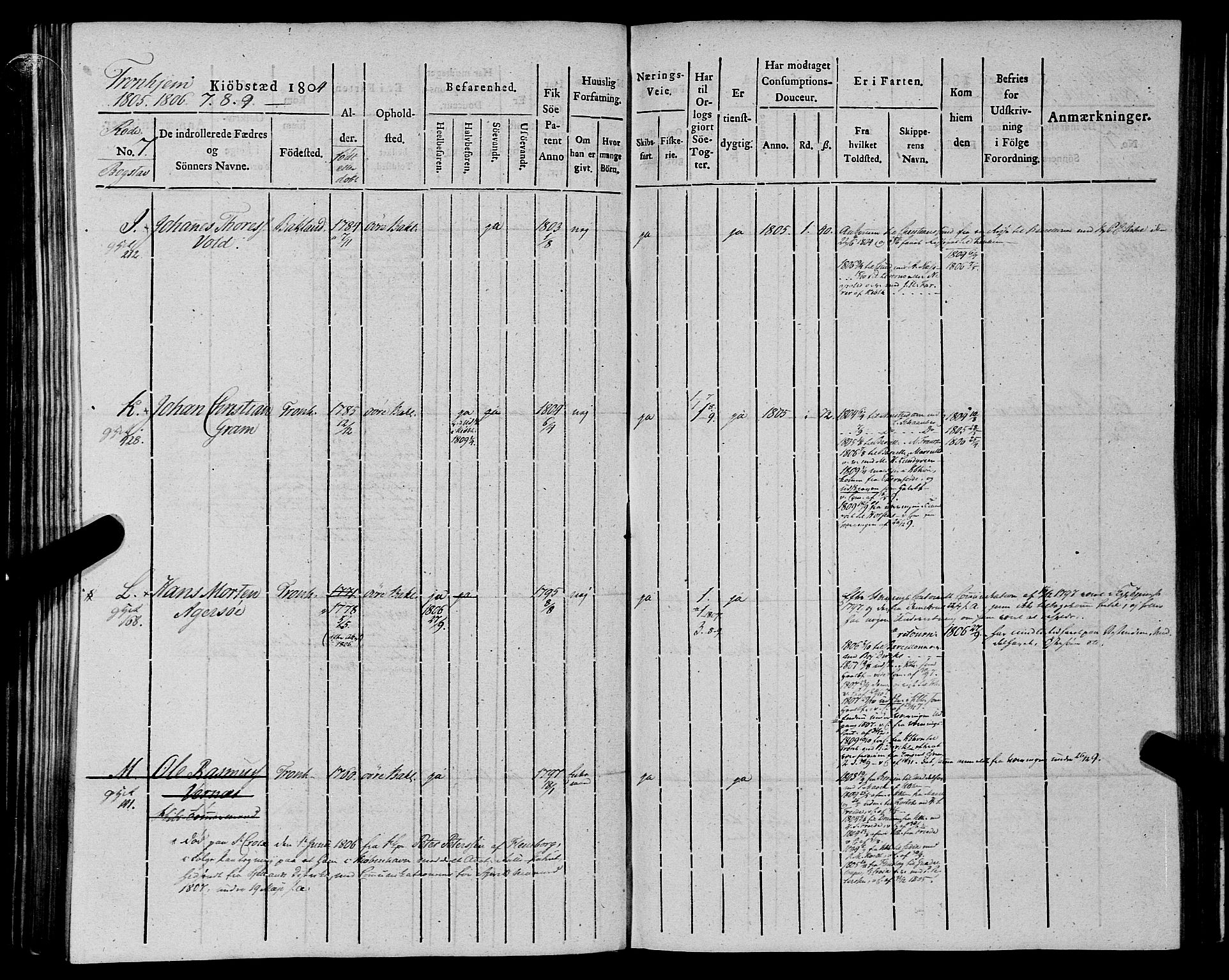 Sjøinnrulleringen - Trondhjemske distrikt, SAT/A-5121/01/L0012: Ruller for Trondhjem by, 1804-1809, p. 197