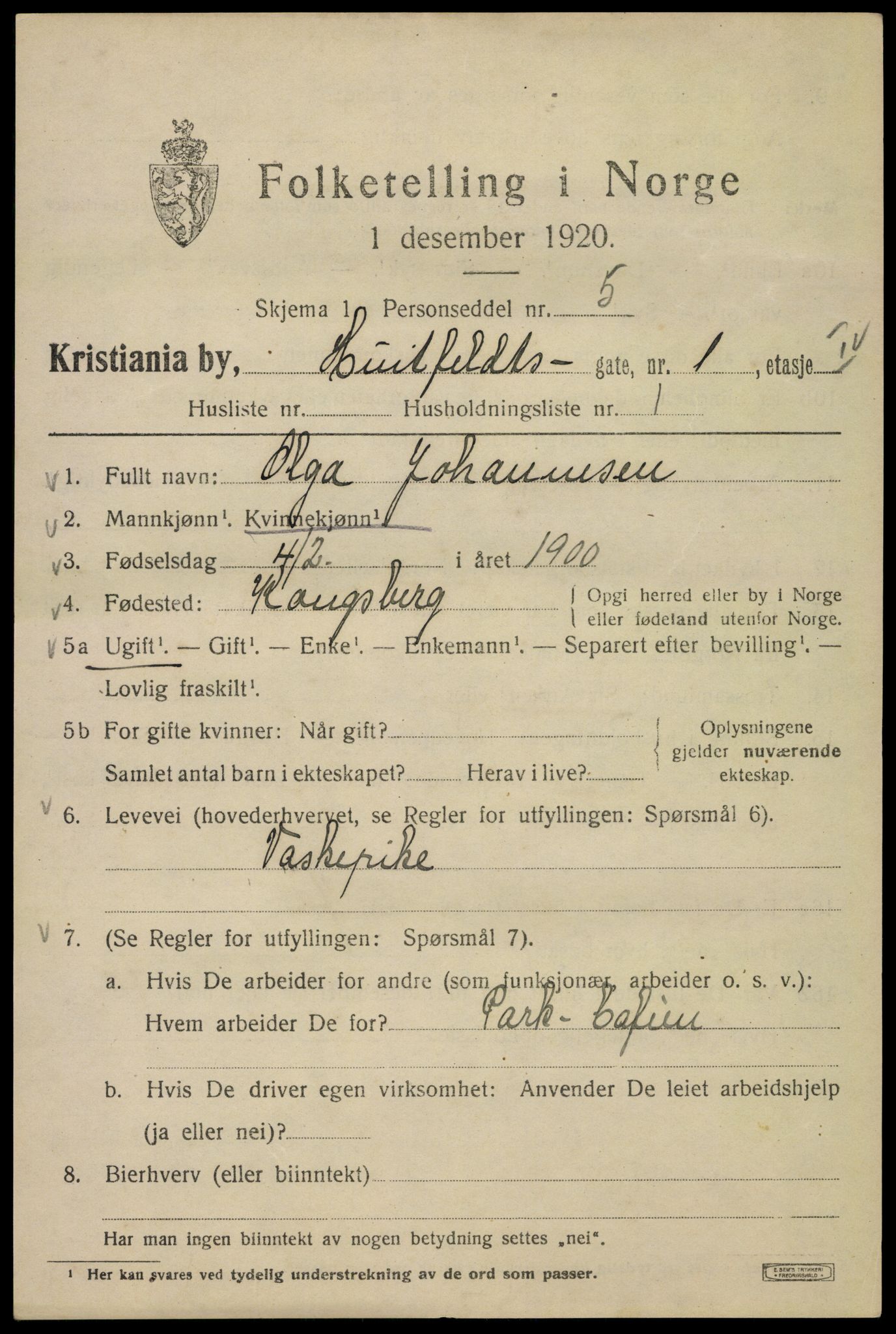 SAO, 1920 census for Kristiania, 1920, p. 299339