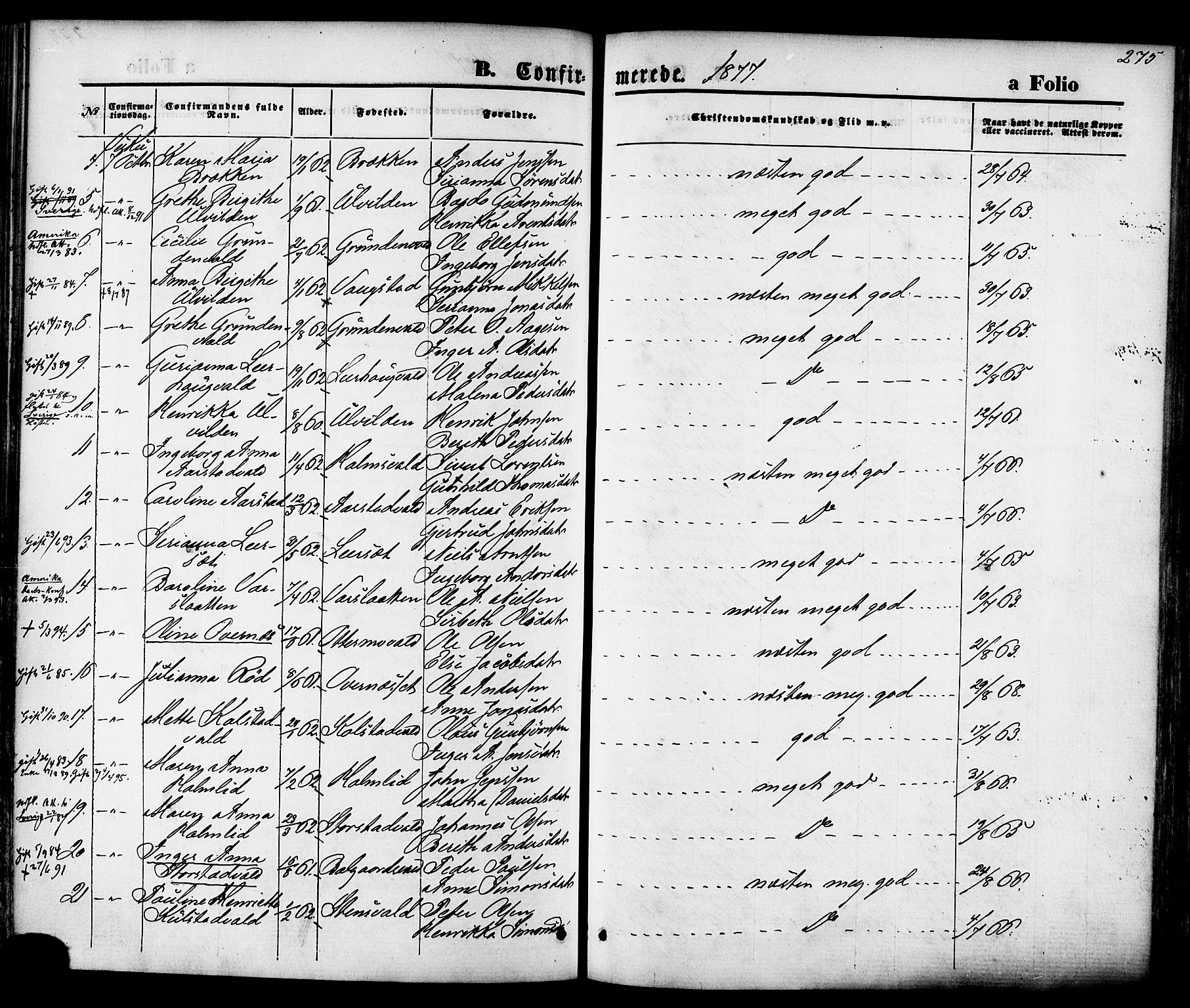 Ministerialprotokoller, klokkerbøker og fødselsregistre - Nord-Trøndelag, SAT/A-1458/723/L0242: Parish register (official) no. 723A11, 1870-1880, p. 275