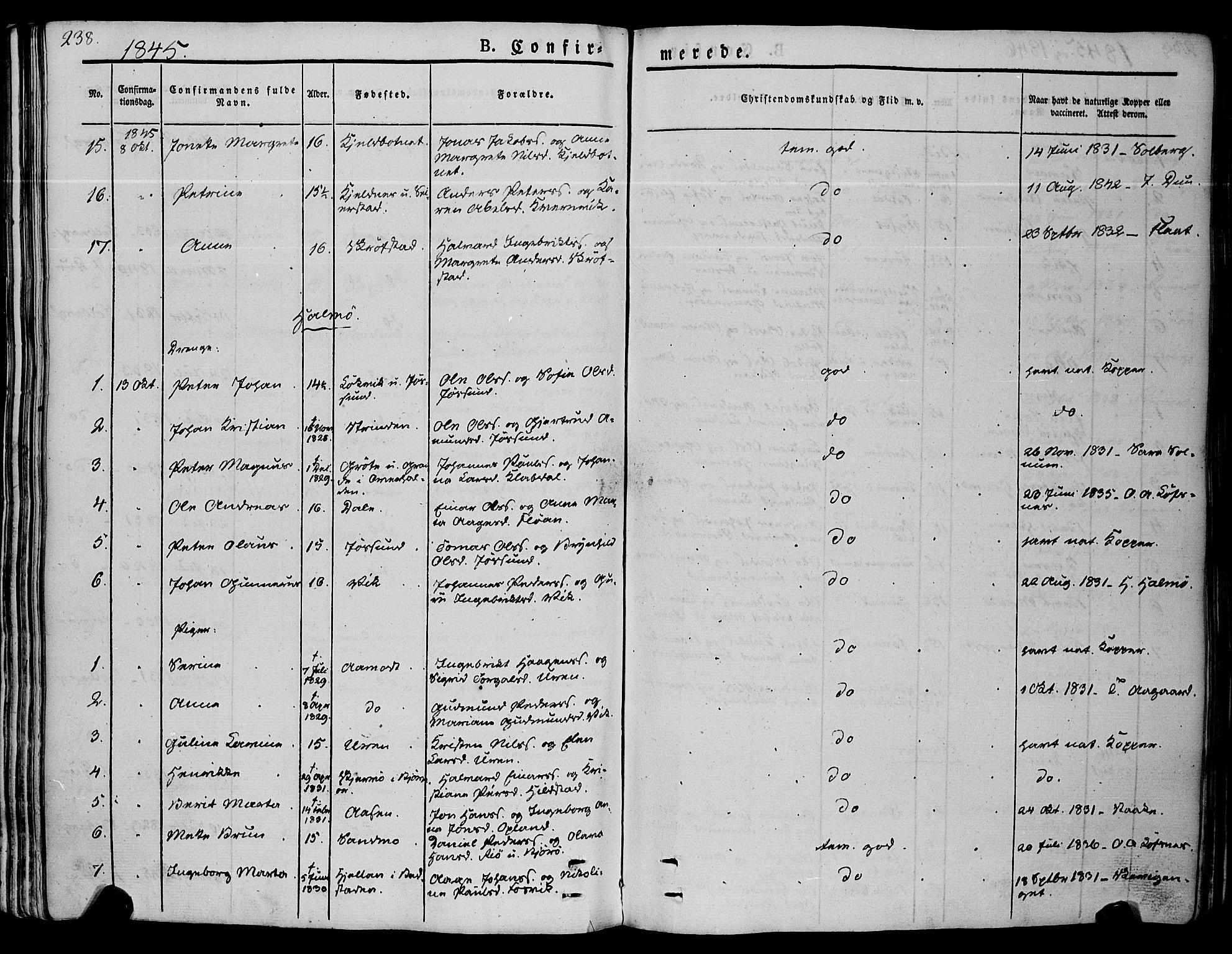 Ministerialprotokoller, klokkerbøker og fødselsregistre - Nord-Trøndelag, SAT/A-1458/773/L0614: Parish register (official) no. 773A05, 1831-1856, p. 238