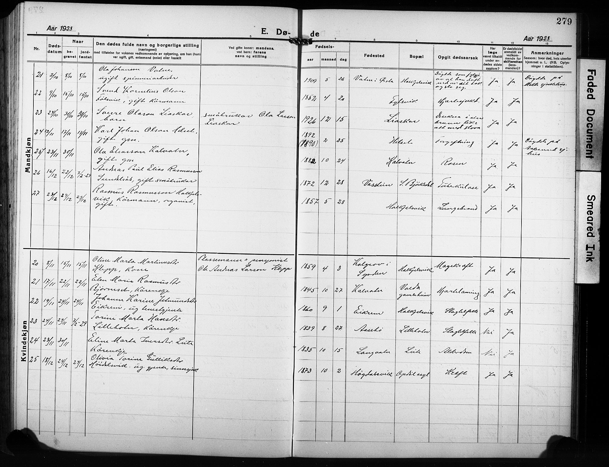 Ministerialprotokoller, klokkerbøker og fødselsregistre - Møre og Romsdal, AV/SAT-A-1454/511/L0160: Parish register (copy) no. 511C06, 1920-1932, p. 279