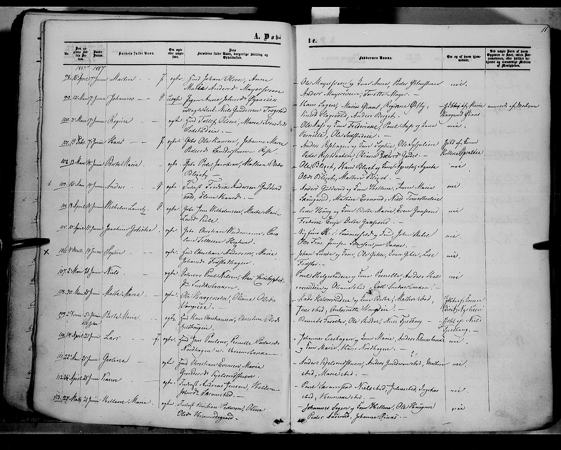 Østre Toten prestekontor, AV/SAH-PREST-104/H/Ha/Haa/L0004: Parish register (official) no. 4, 1857-1865, p. 11