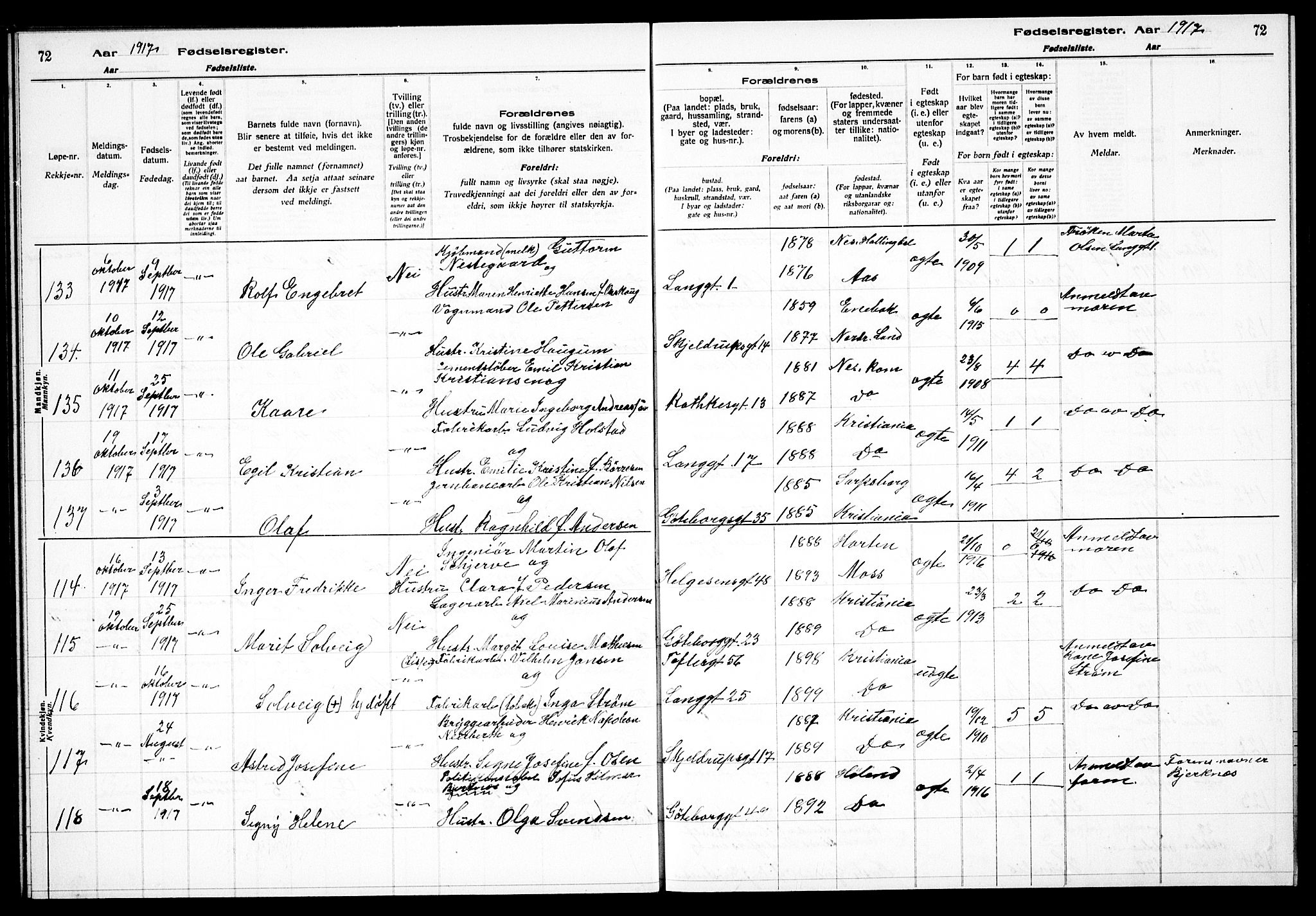 Petrus prestekontor Kirkebøker, AV/SAO-A-10872/J/Ja/L0001: Birth register no. 1, 1916-1922, p. 72