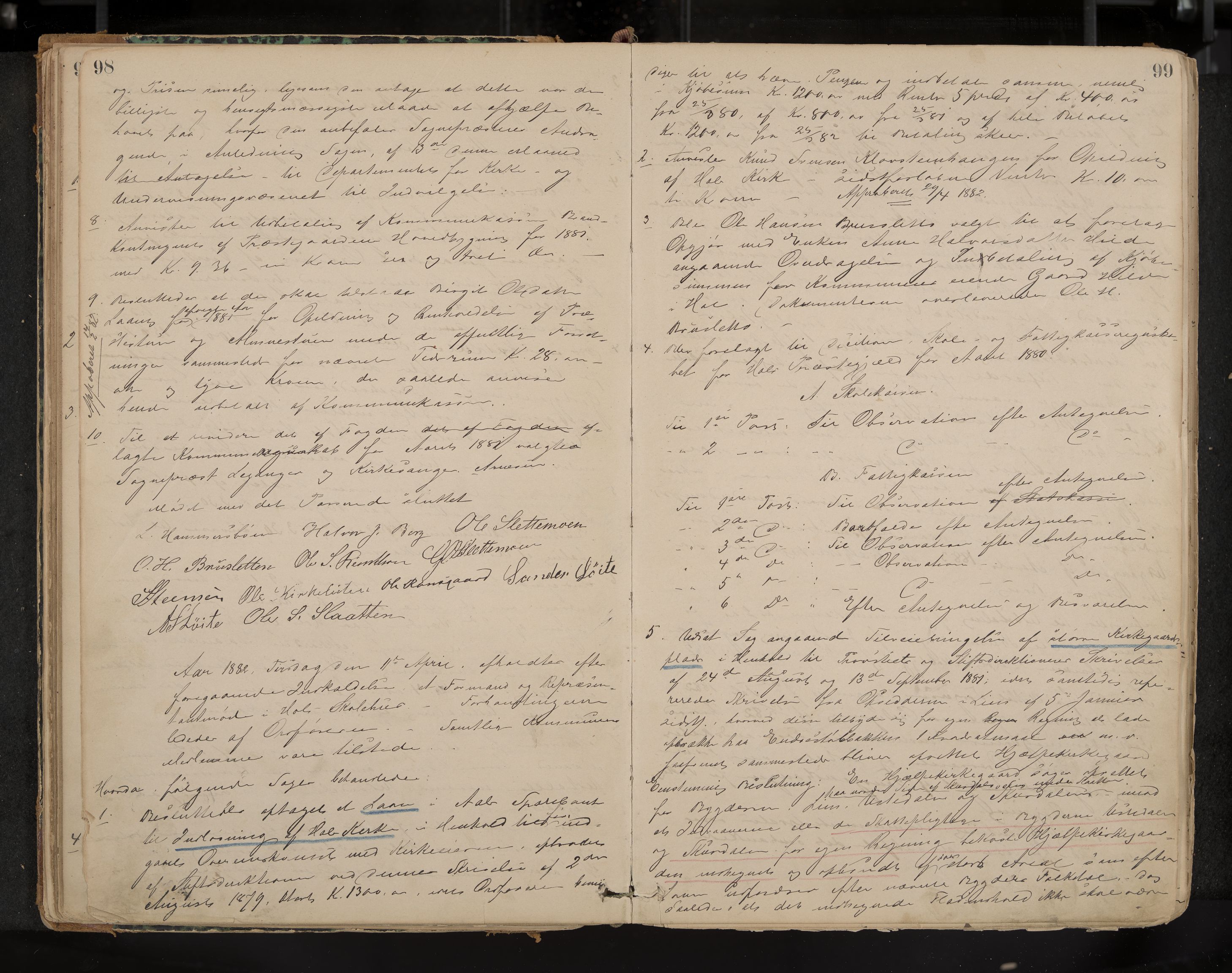 Hol formannskap og sentraladministrasjon, IKAK/0620021-1/A/L0001: Møtebok, 1877-1893, p. 98-99