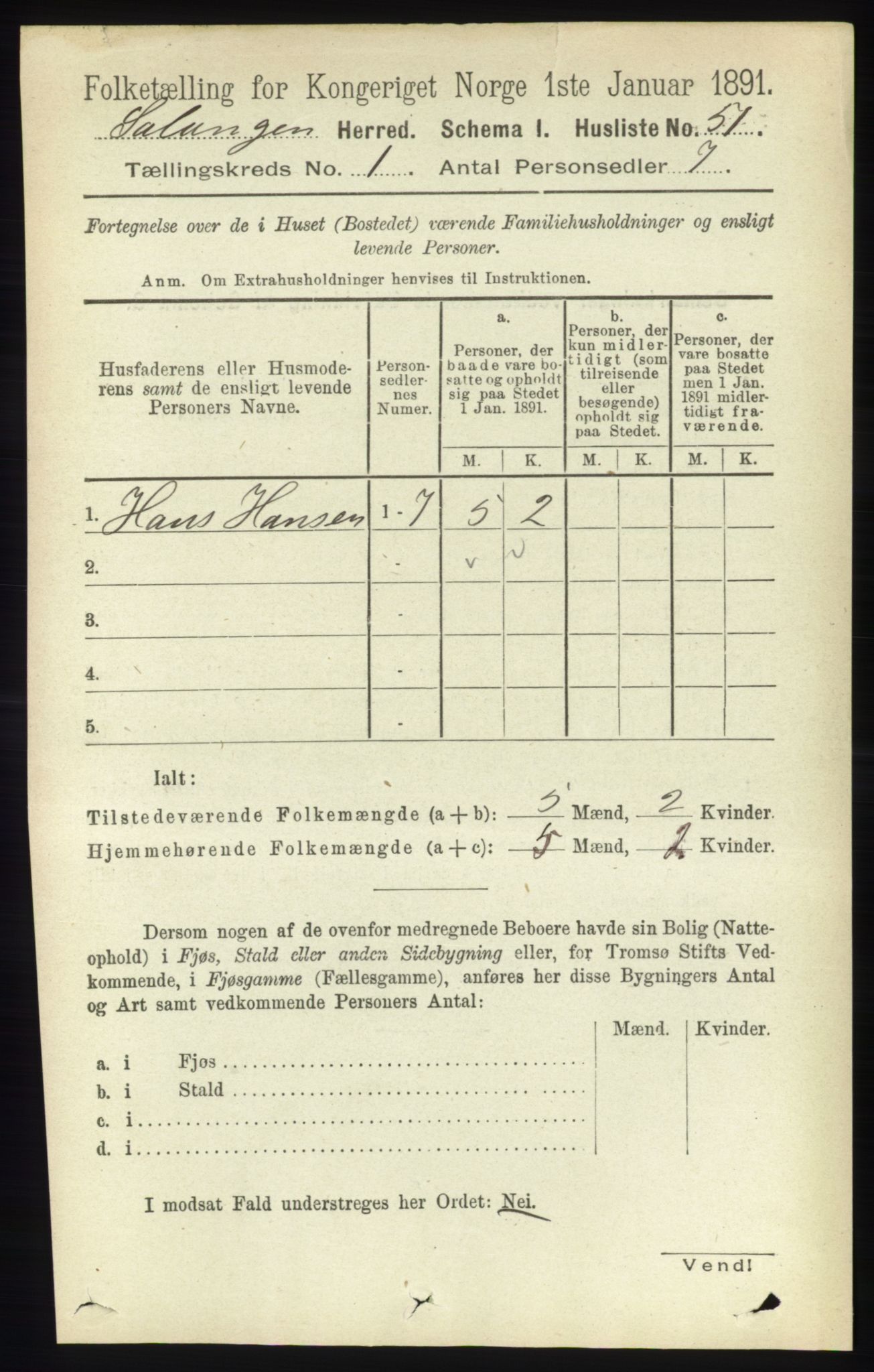 RA, 1891 census for 1921 Salangen, 1891, p. 64