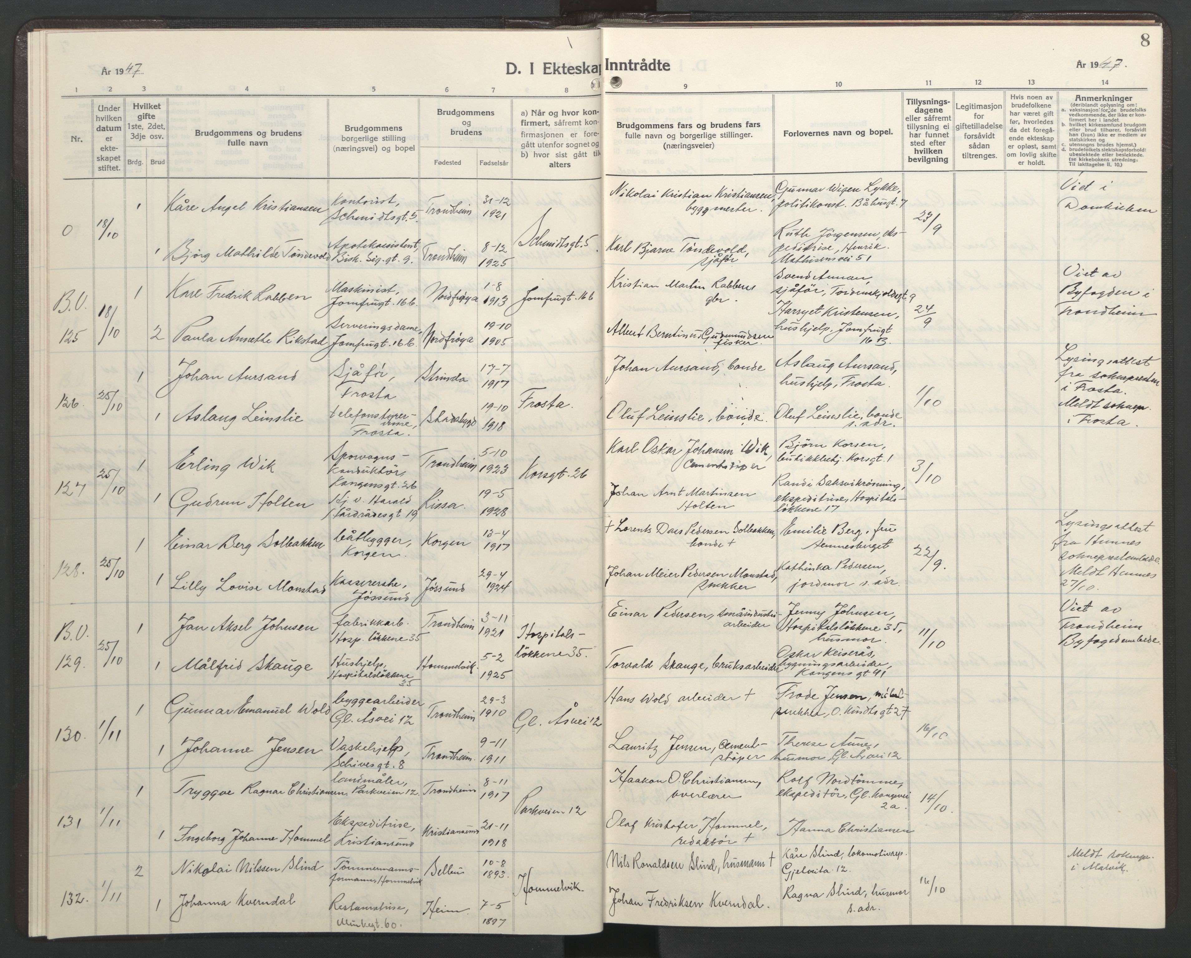 Ministerialprotokoller, klokkerbøker og fødselsregistre - Sør-Trøndelag, AV/SAT-A-1456/602/L0155: Parish register (copy) no. 602C23, 1947-1950, p. 8