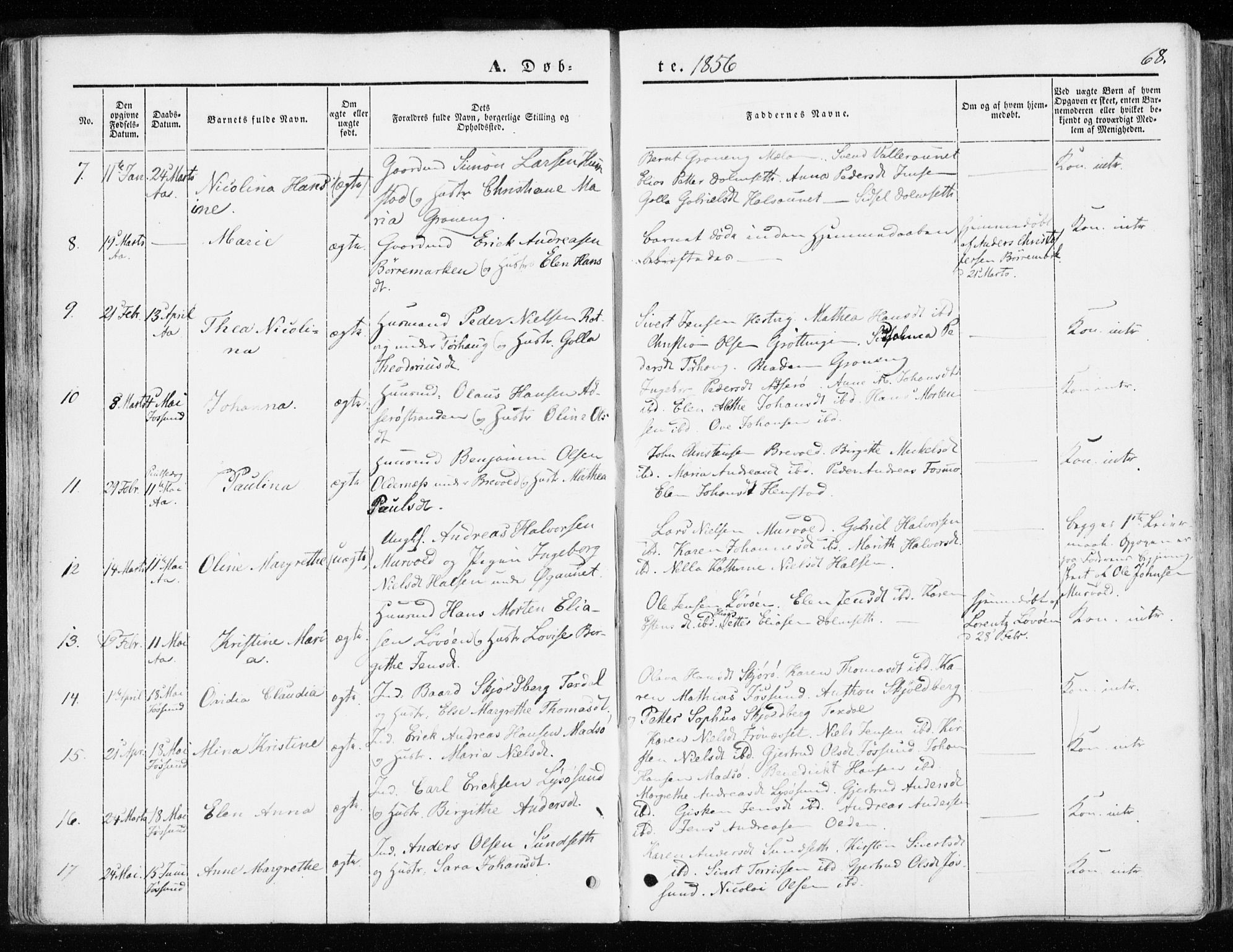 Ministerialprotokoller, klokkerbøker og fødselsregistre - Sør-Trøndelag, SAT/A-1456/655/L0677: Parish register (official) no. 655A06, 1847-1860, p. 68
