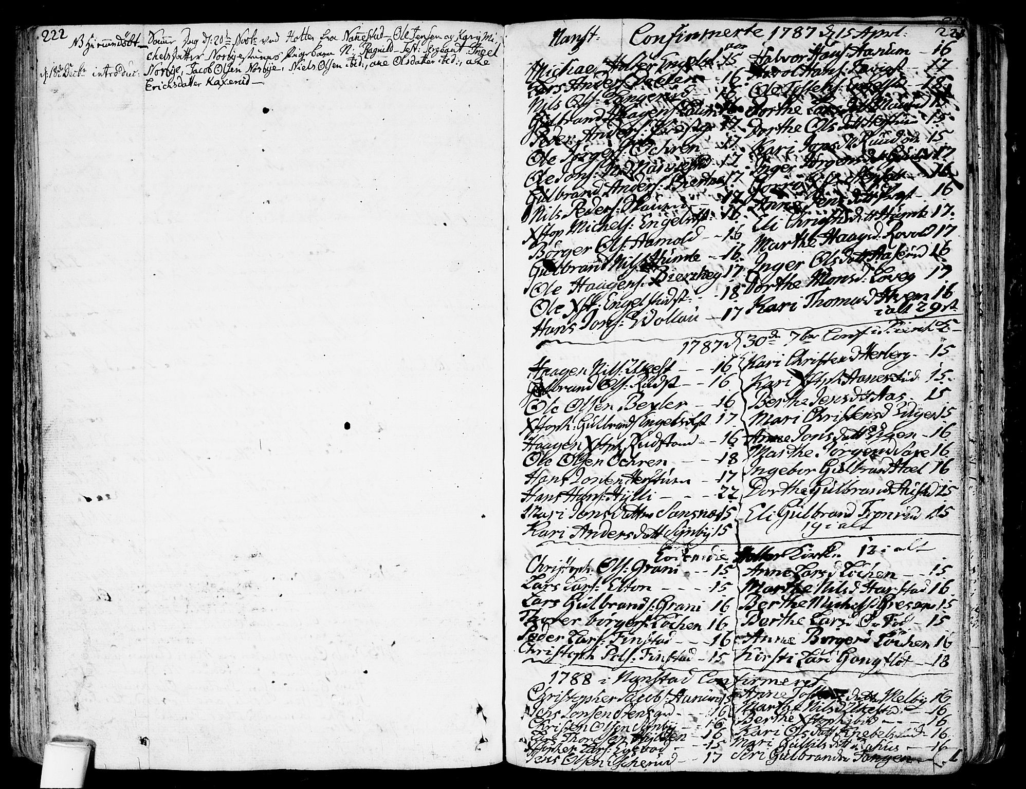 Nannestad prestekontor Kirkebøker, SAO/A-10414a/F/Fa/L0007: Parish register (official) no. I 7, 1754-1791, p. 222-223