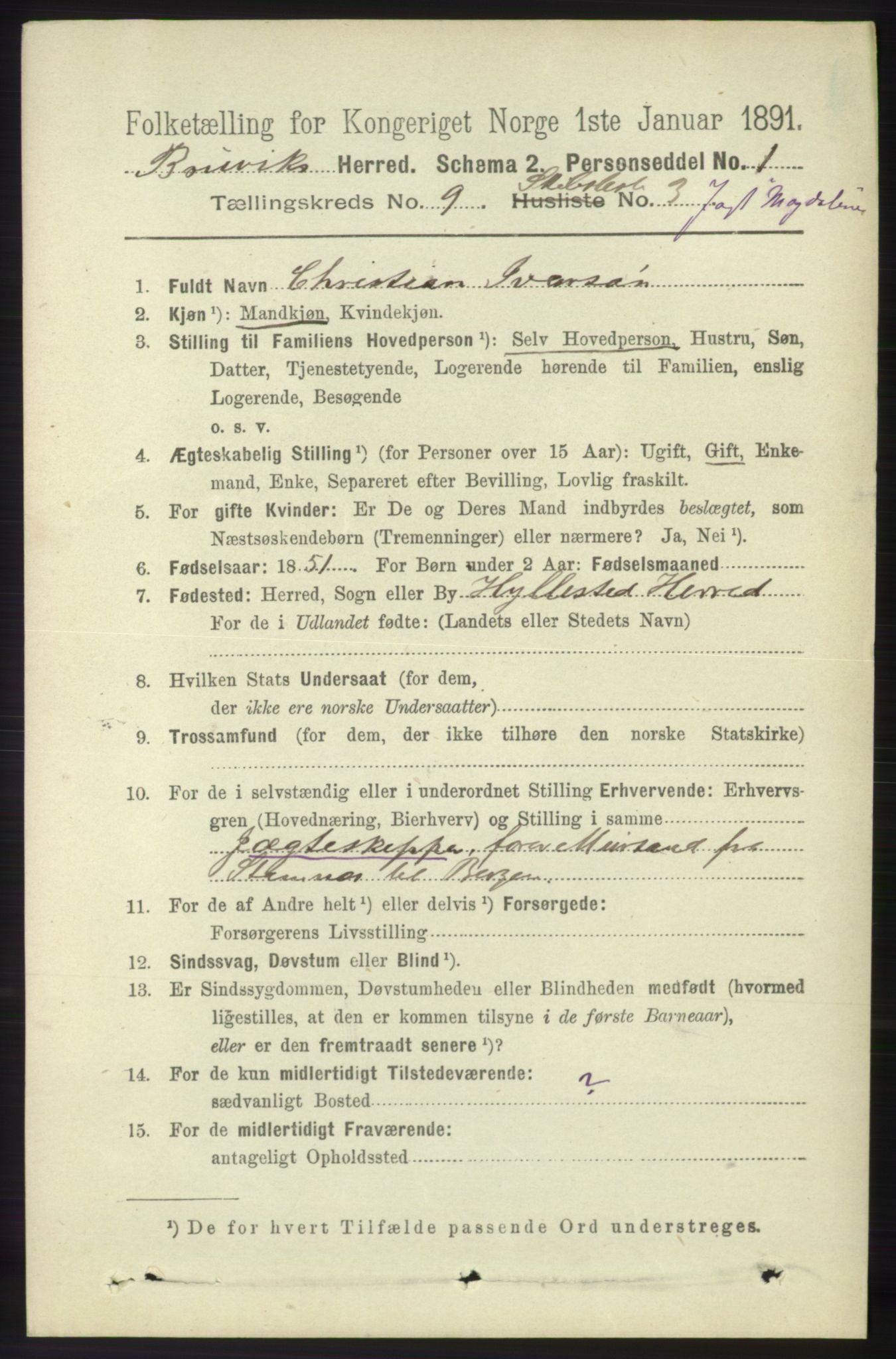 RA, 1891 census for 1251 Bruvik, 1891, p. 4146