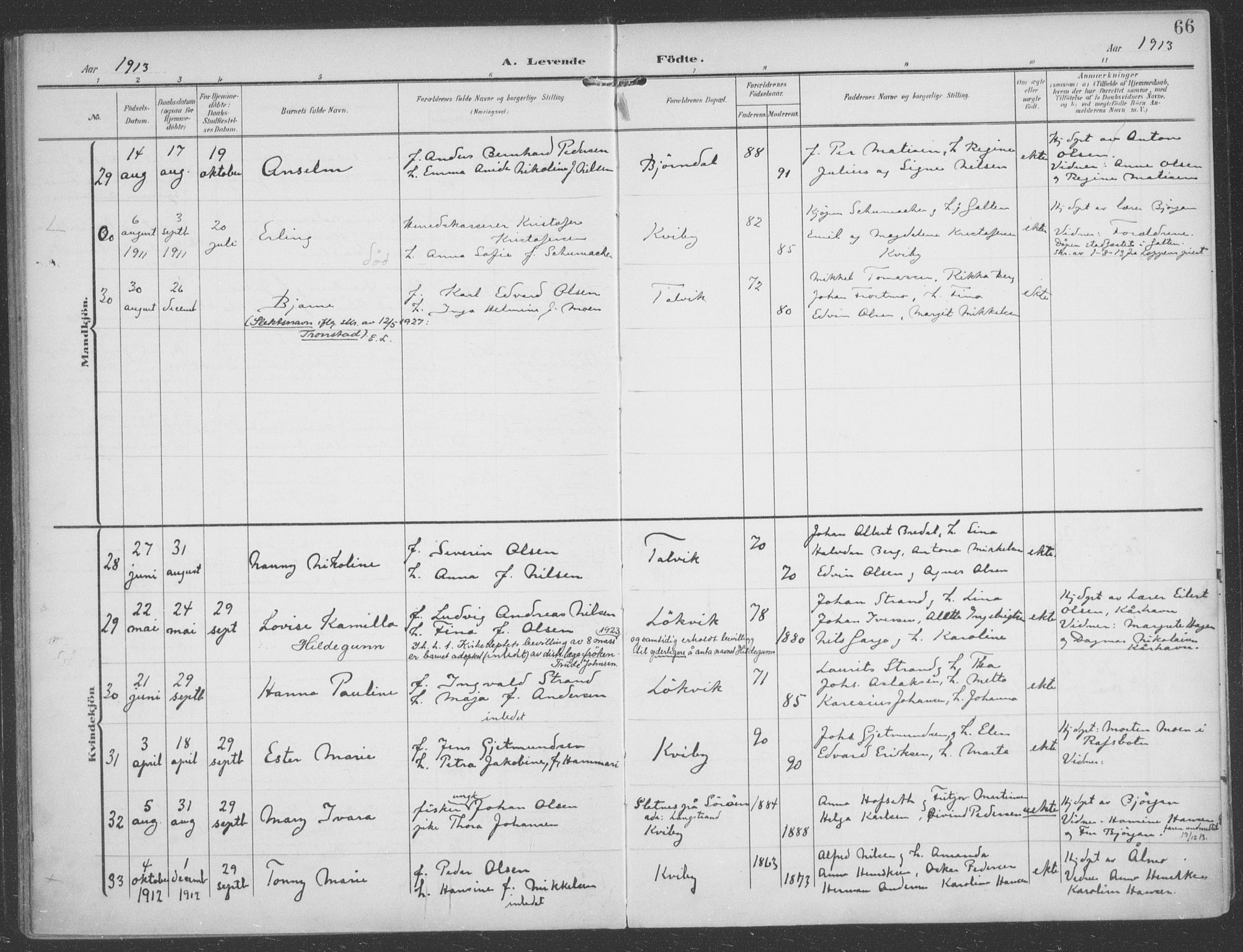 Talvik sokneprestkontor, SATØ/S-1337/H/Ha/L0017kirke: Parish register (official) no. 17, 1906-1915, p. 66