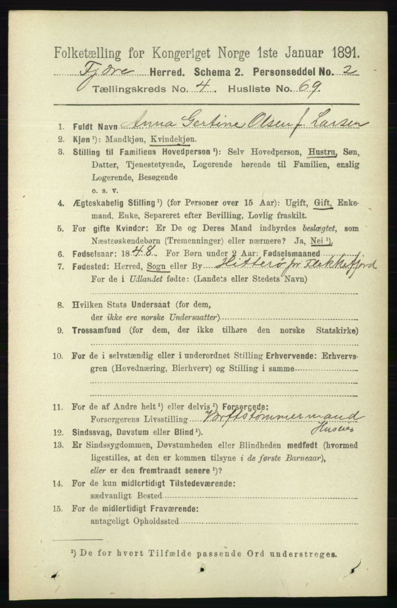 RA, 1891 census for 0923 Fjære, 1891, p. 2322