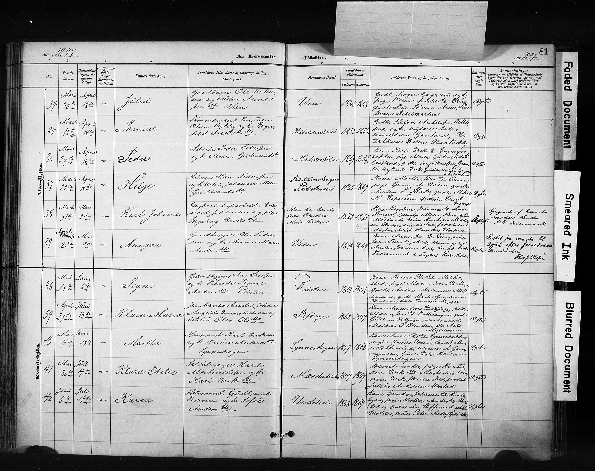 Gran prestekontor, AV/SAH-PREST-112/H/Ha/Haa/L0017: Parish register (official) no. 17, 1889-1897, p. 81