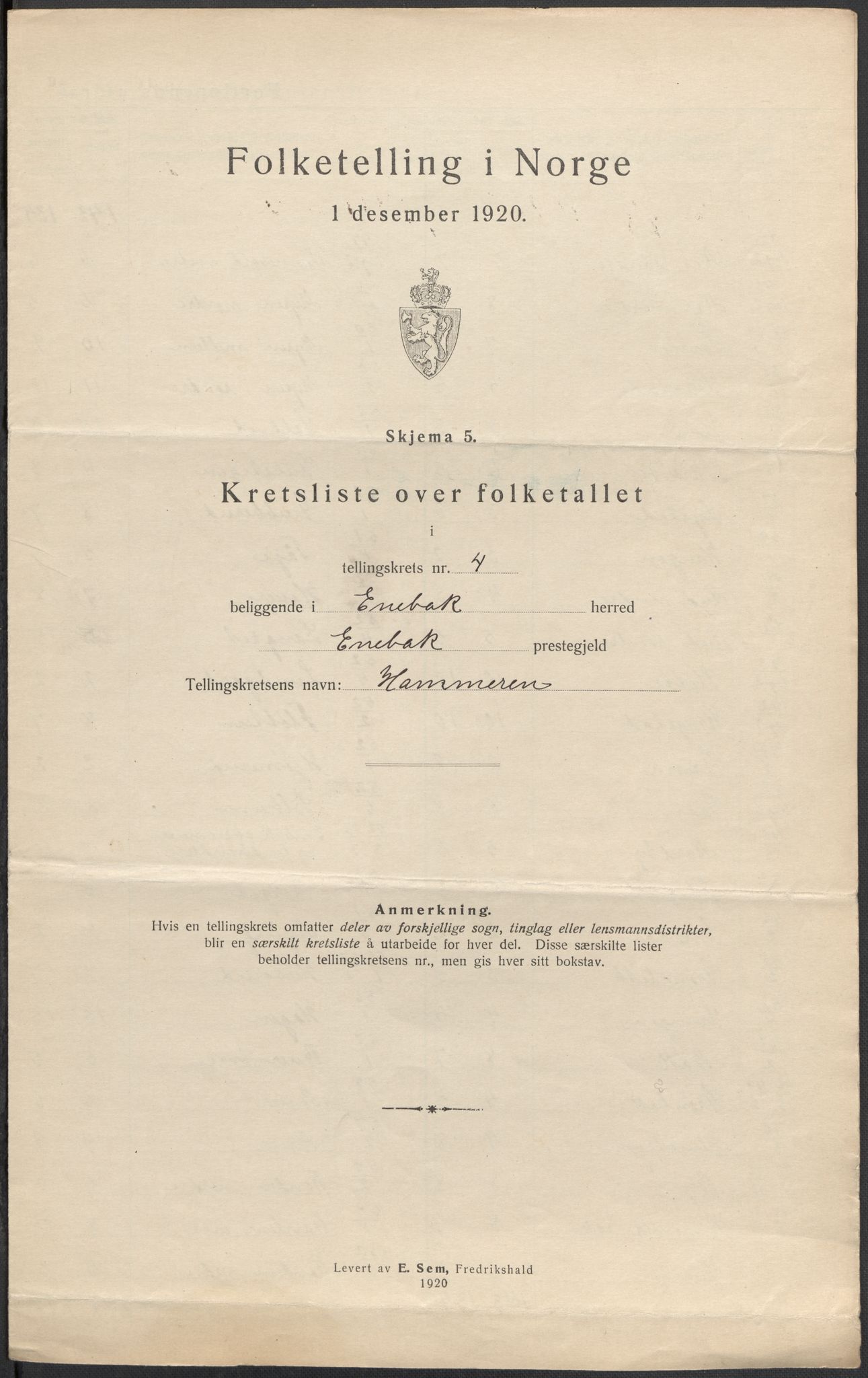 SAO, 1920 census for Enebakk, 1920, p. 20