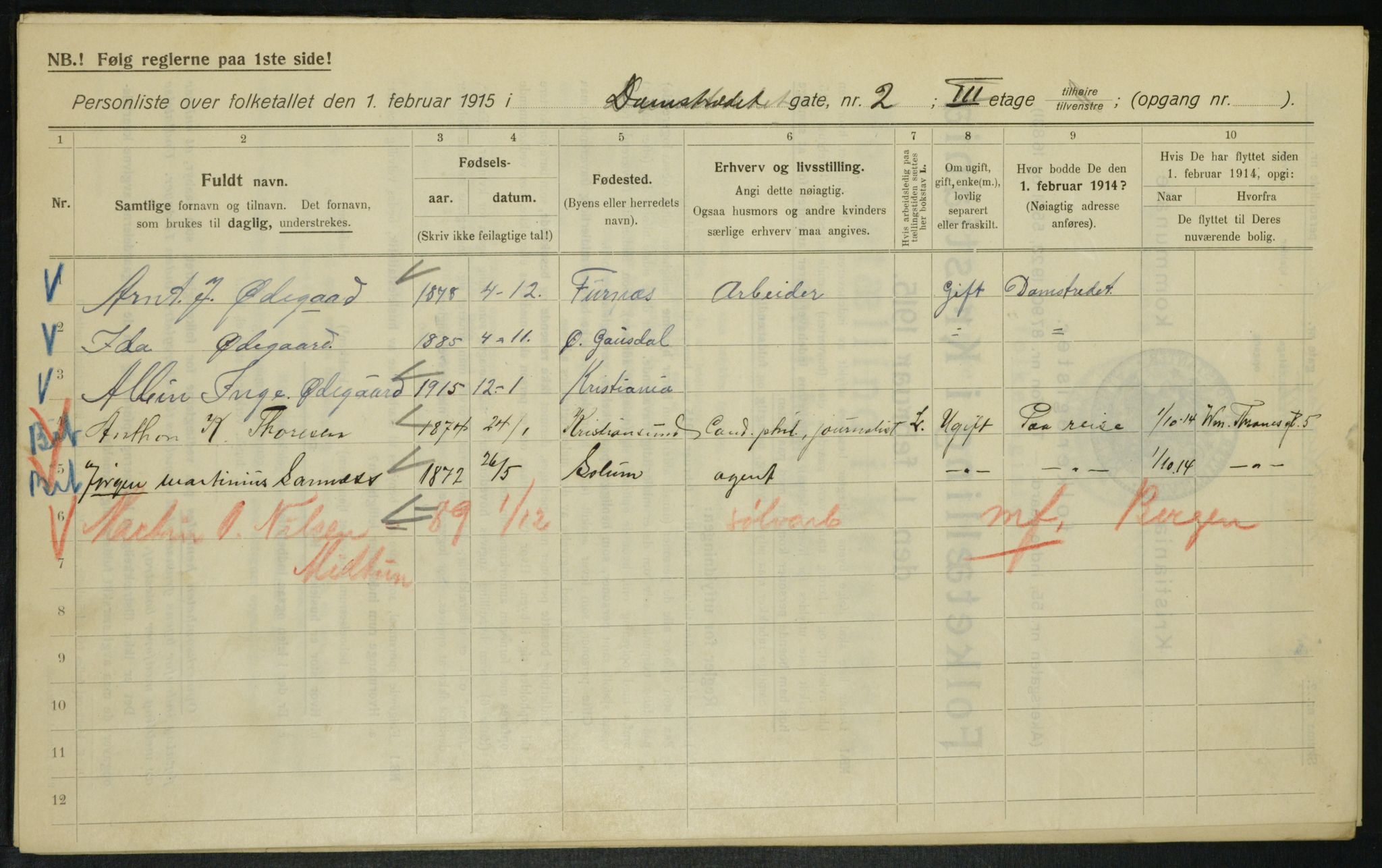 OBA, Municipal Census 1915 for Kristiania, 1915, p. 14398