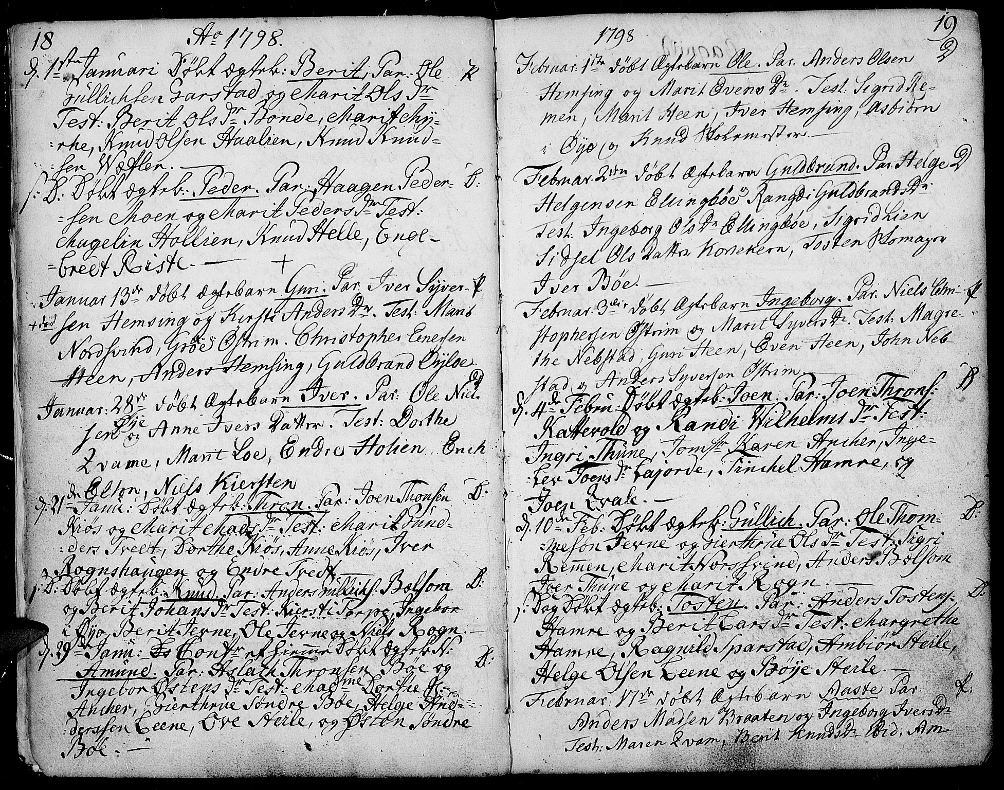 Vang prestekontor, Valdres, SAH/PREST-140/H/Ha/L0002: Parish register (official) no. 2, 1796-1808, p. 18-19