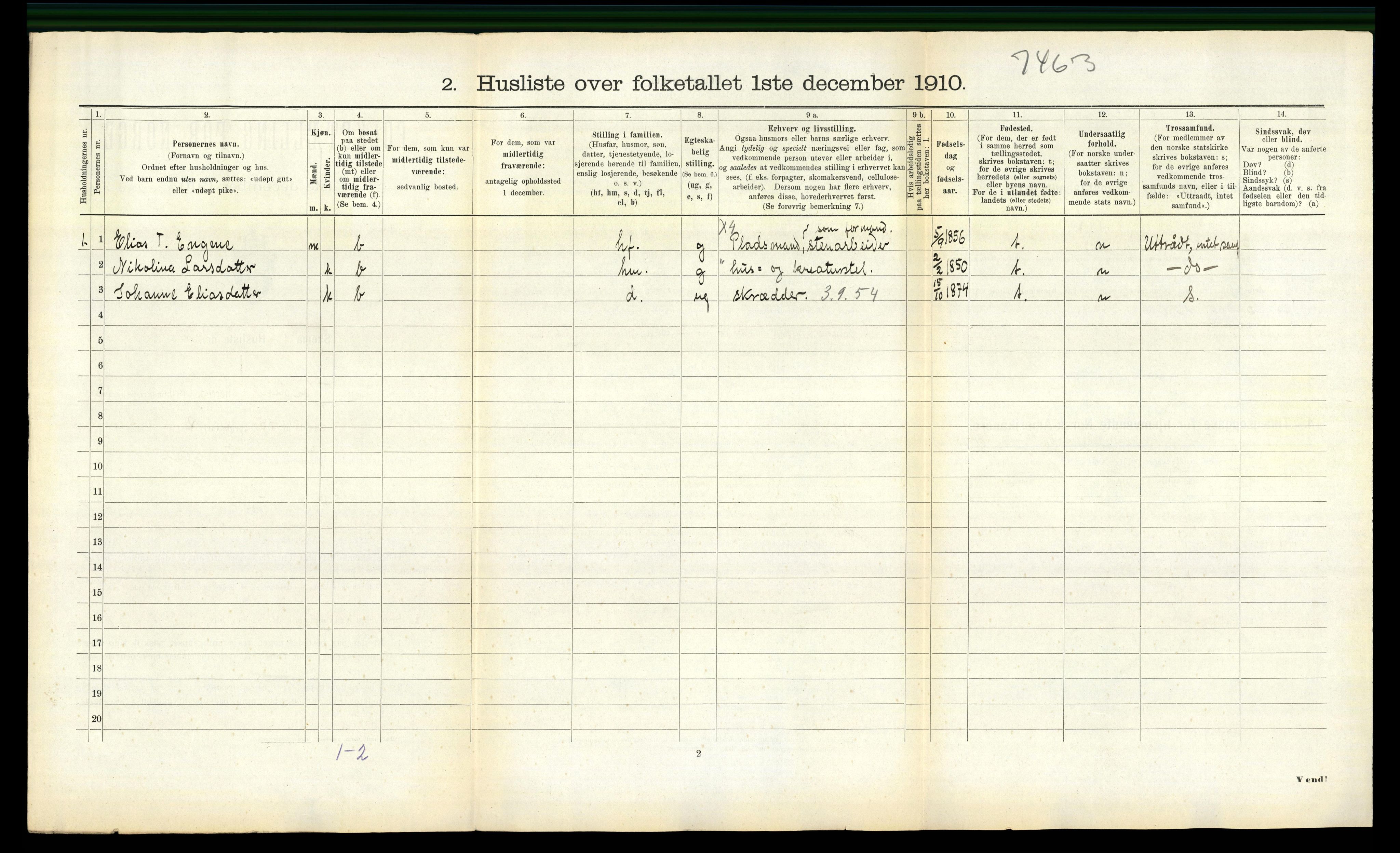 RA, 1910 census for Volda, 1910, p. 869