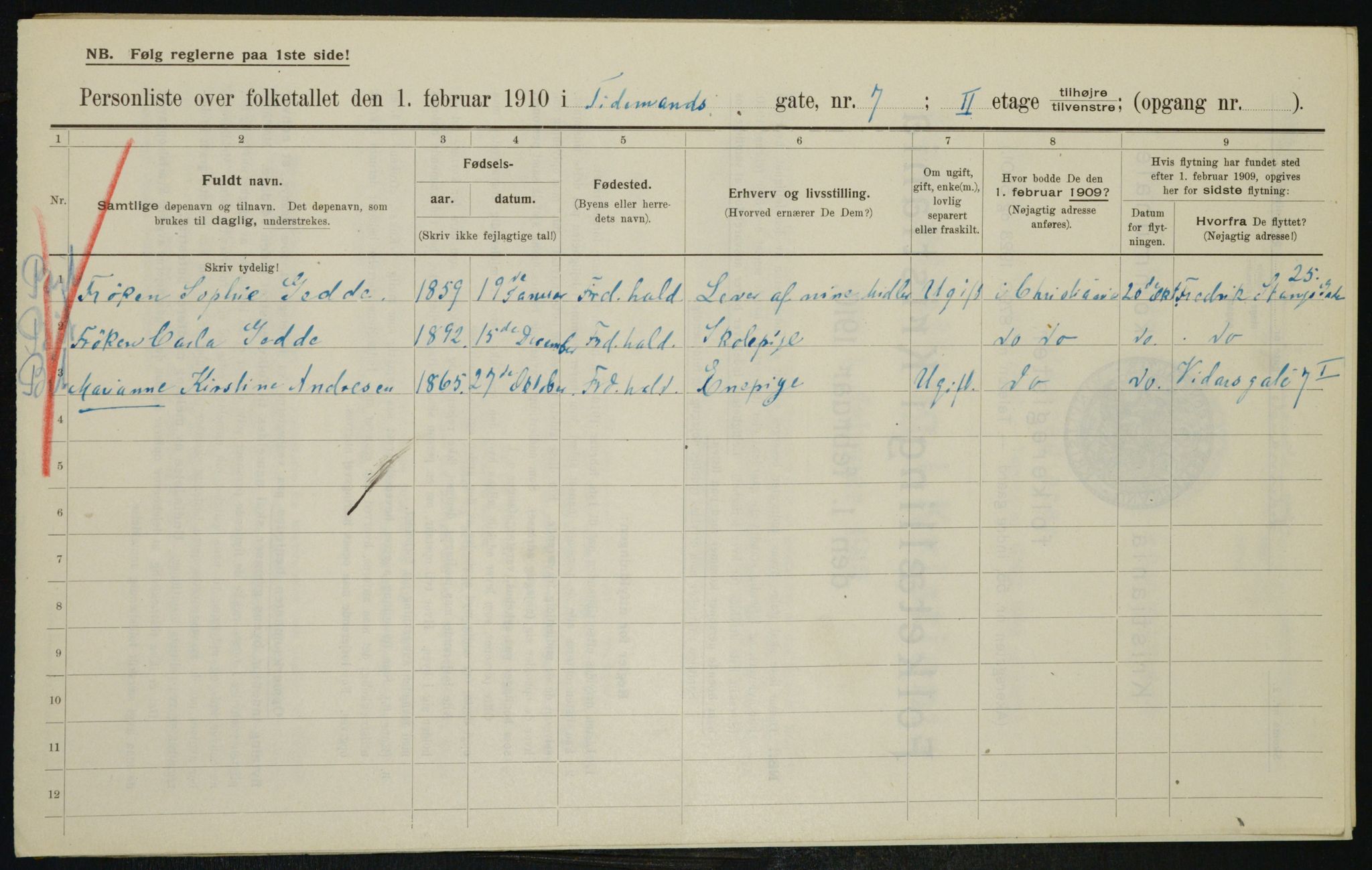 OBA, Municipal Census 1910 for Kristiania, 1910, p. 105719