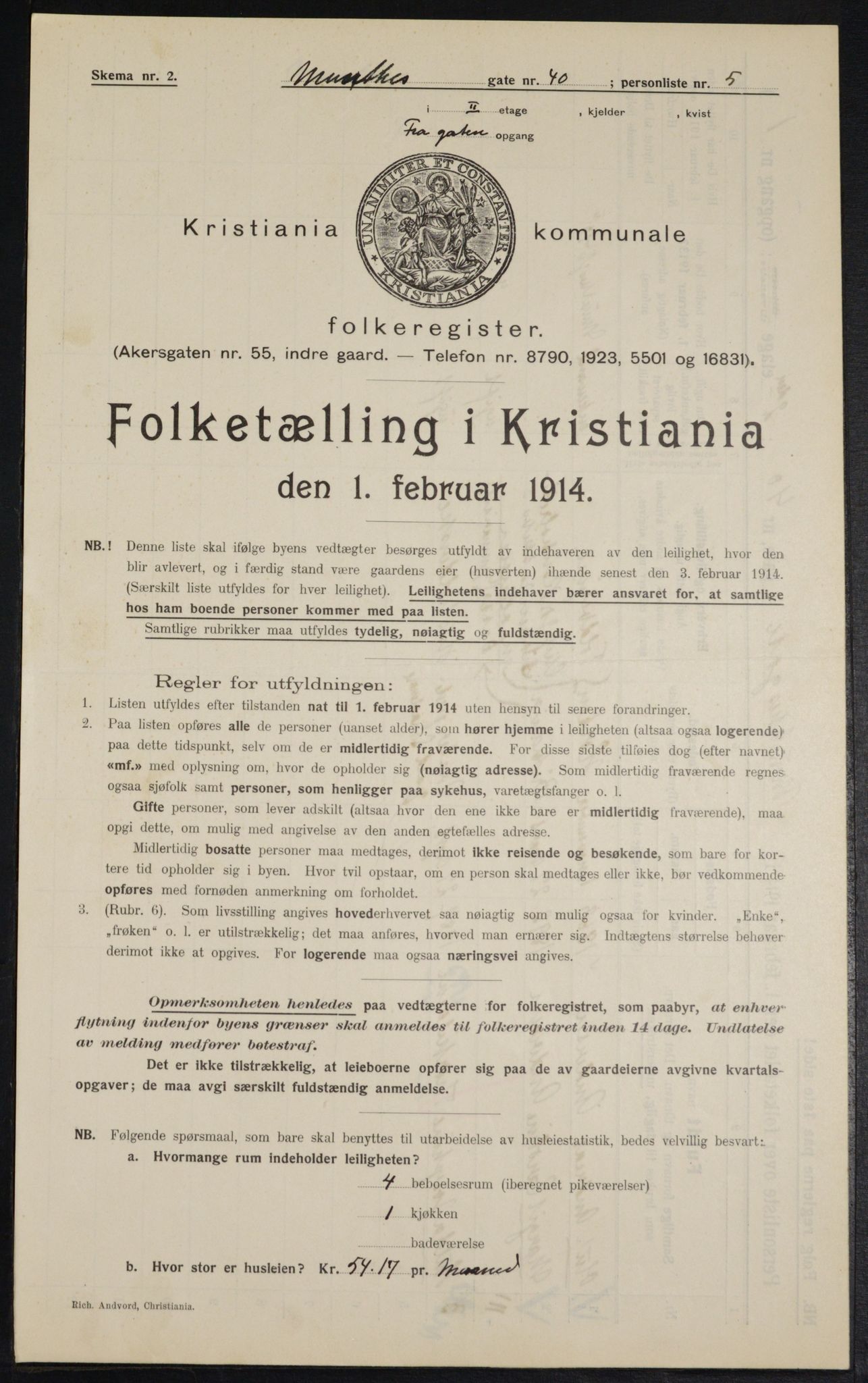 OBA, Municipal Census 1914 for Kristiania, 1914, p. 68161