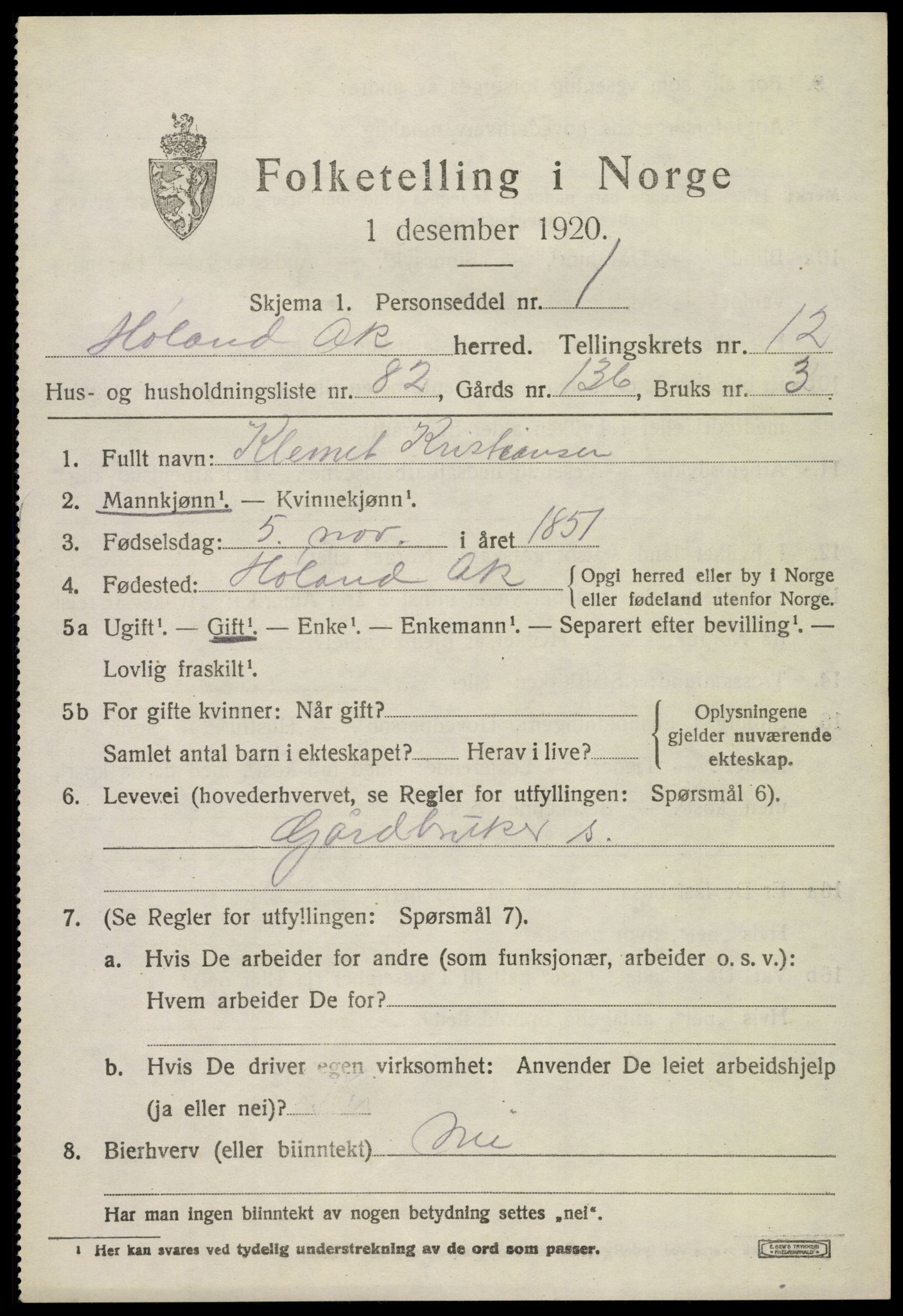 SAO, 1920 census for Høland, 1920, p. 12535