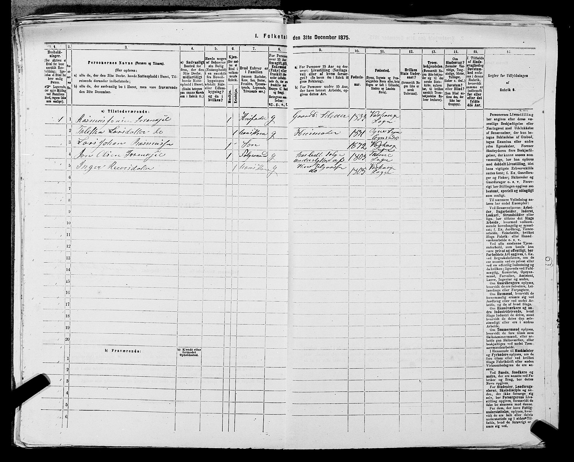 SAST, 1875 census for 1119P Hå, 1875, p. 795