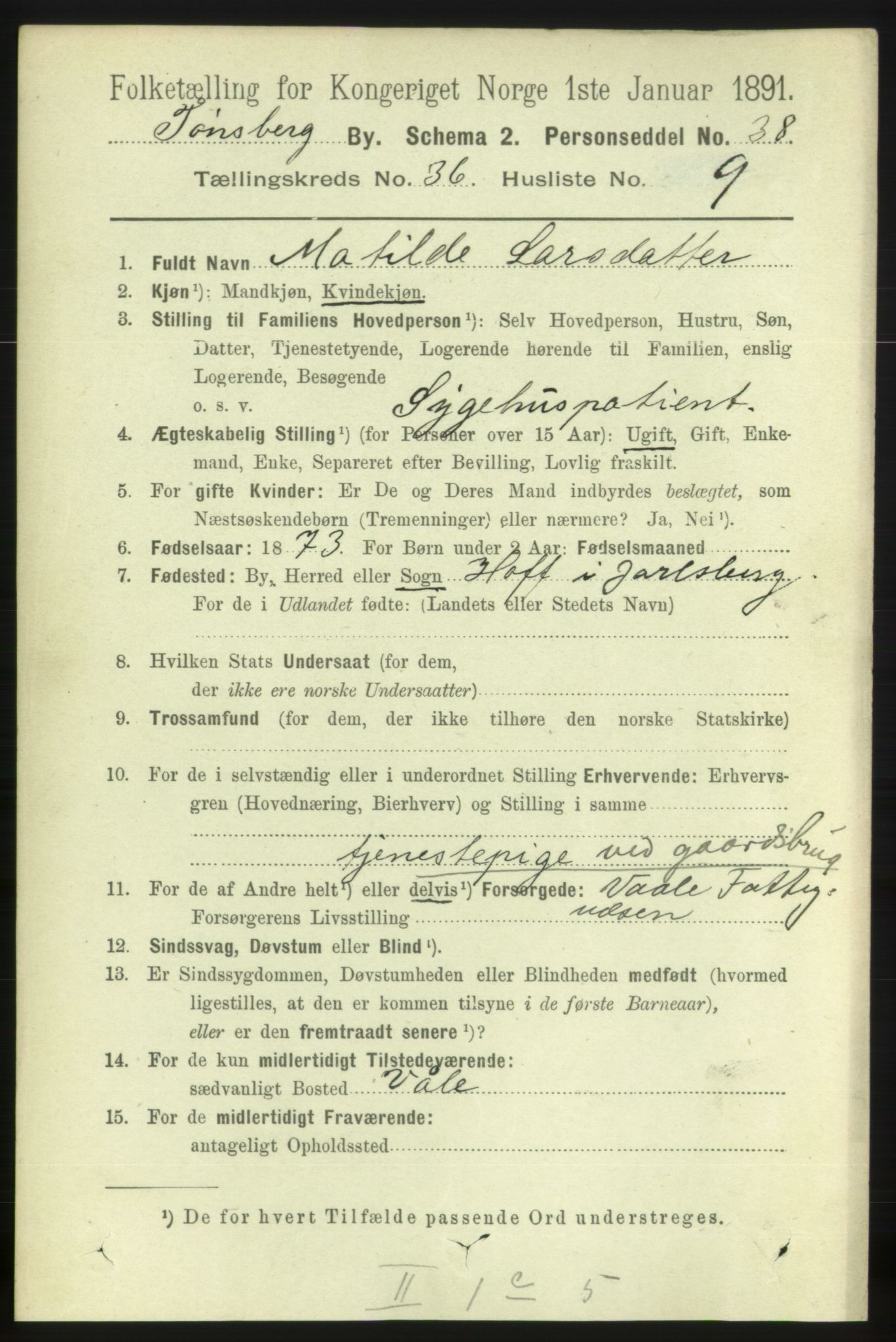 RA, 1891 census for 0705 Tønsberg, 1891, p. 7979