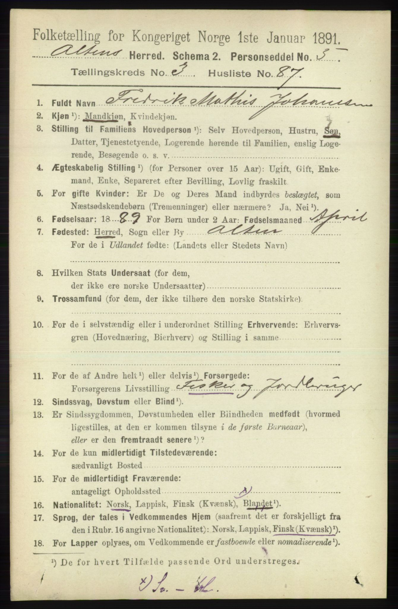 RA, 1891 census for 2012 Alta, 1891, p. 1307
