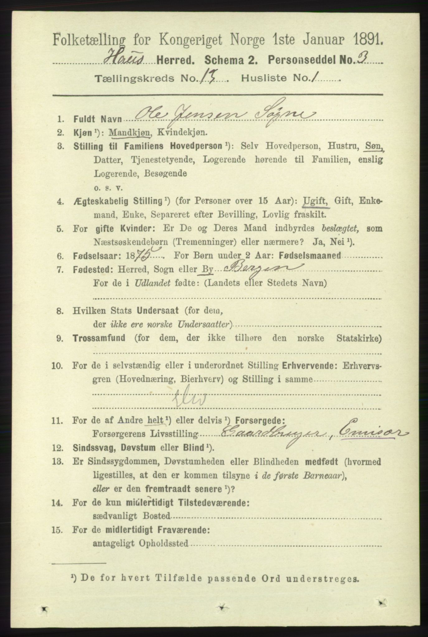 RA, 1891 census for 1250 Haus, 1891, p. 5558