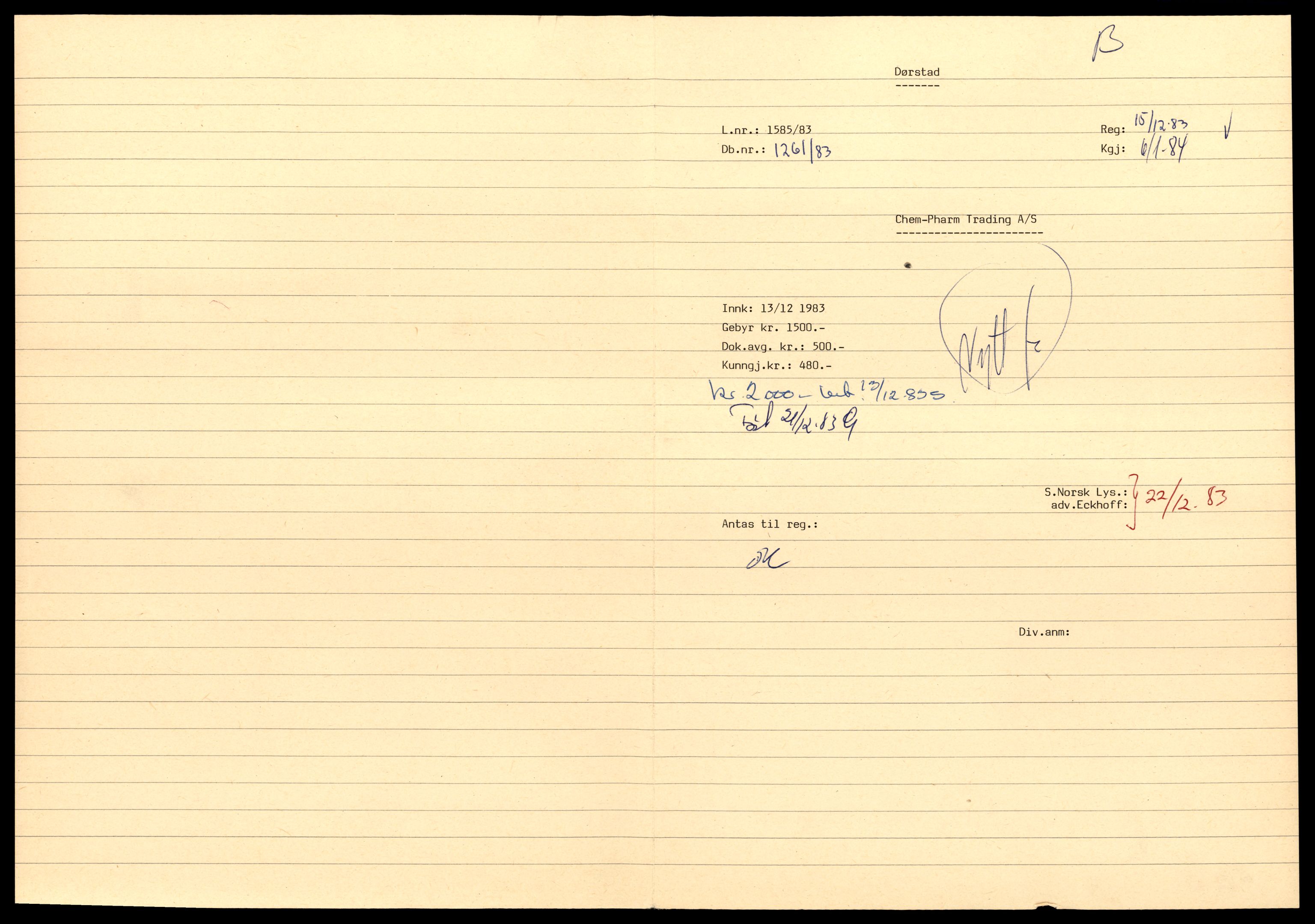 Asker og Bærum tingrett, SAT/A-10379/K/Kb/Kbb/L0063: Aksjeselskap og andelslag i Bærum, Ch - Col, 1925-1989, p. 1