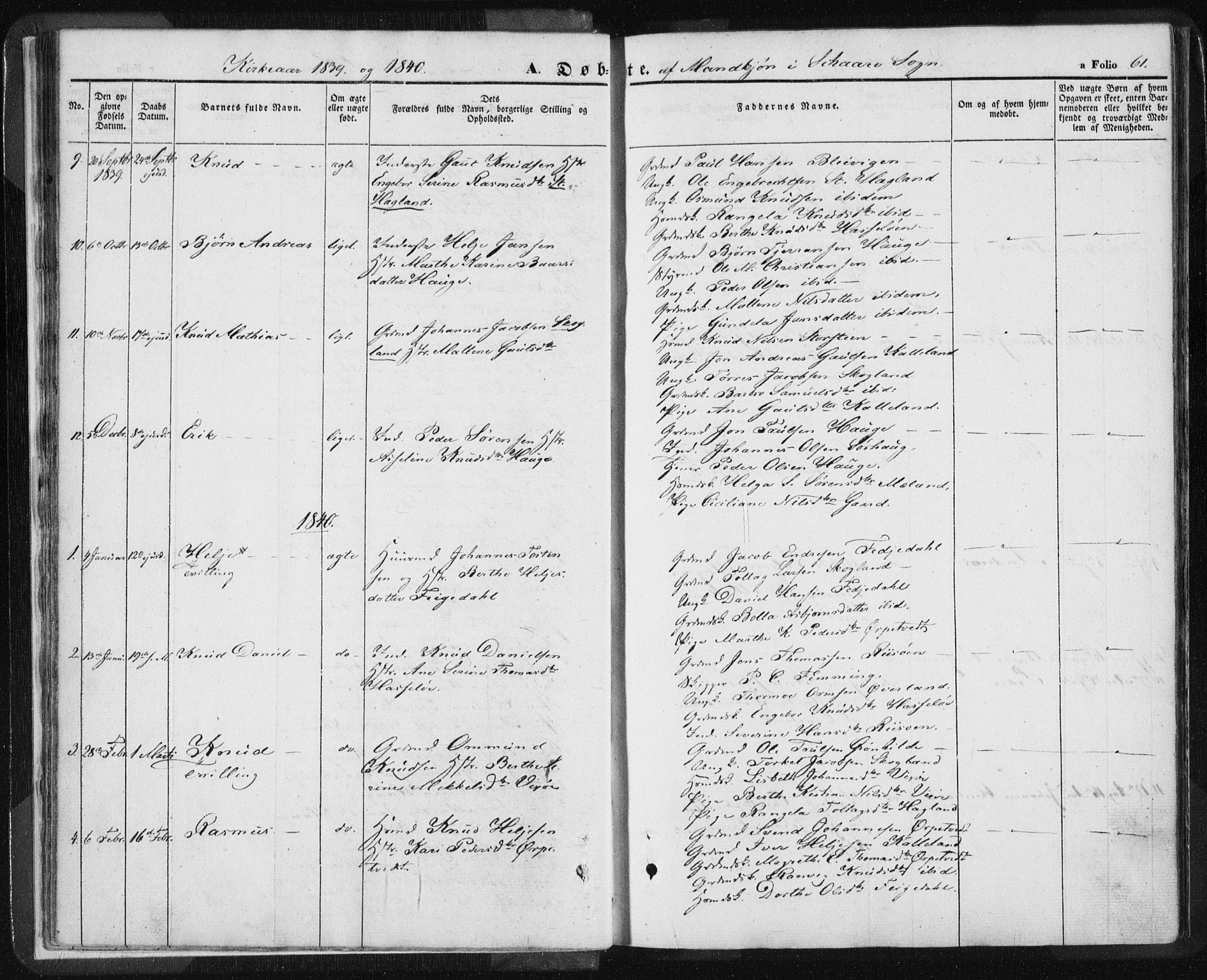 Torvastad sokneprestkontor, SAST/A -101857/H/Ha/Haa/L0006: Parish register (official) no. A 6, 1836-1847, p. 61