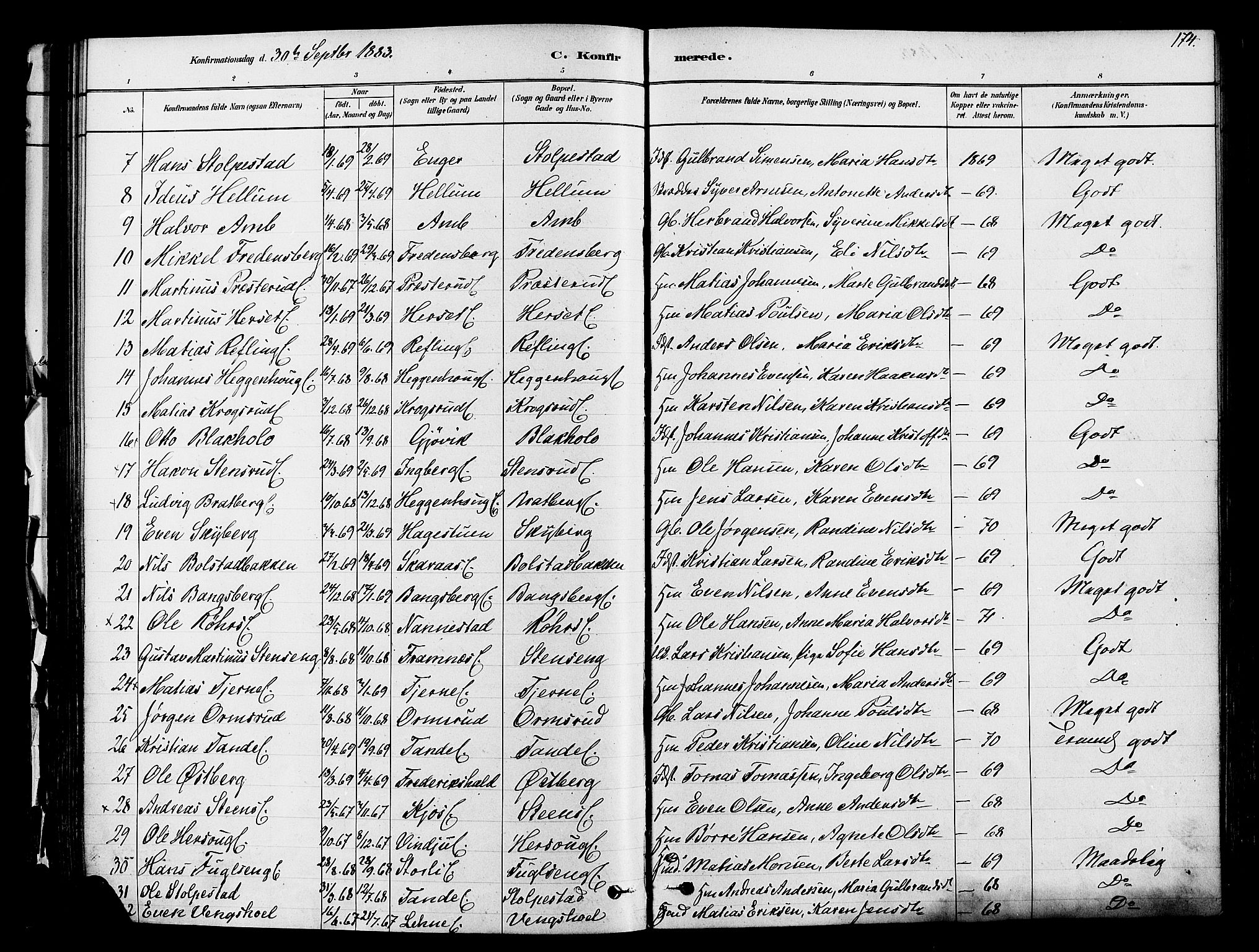 Ringsaker prestekontor, SAH/PREST-014/K/Ka/L0012: Parish register (official) no. 12, 1879-1890, p. 174