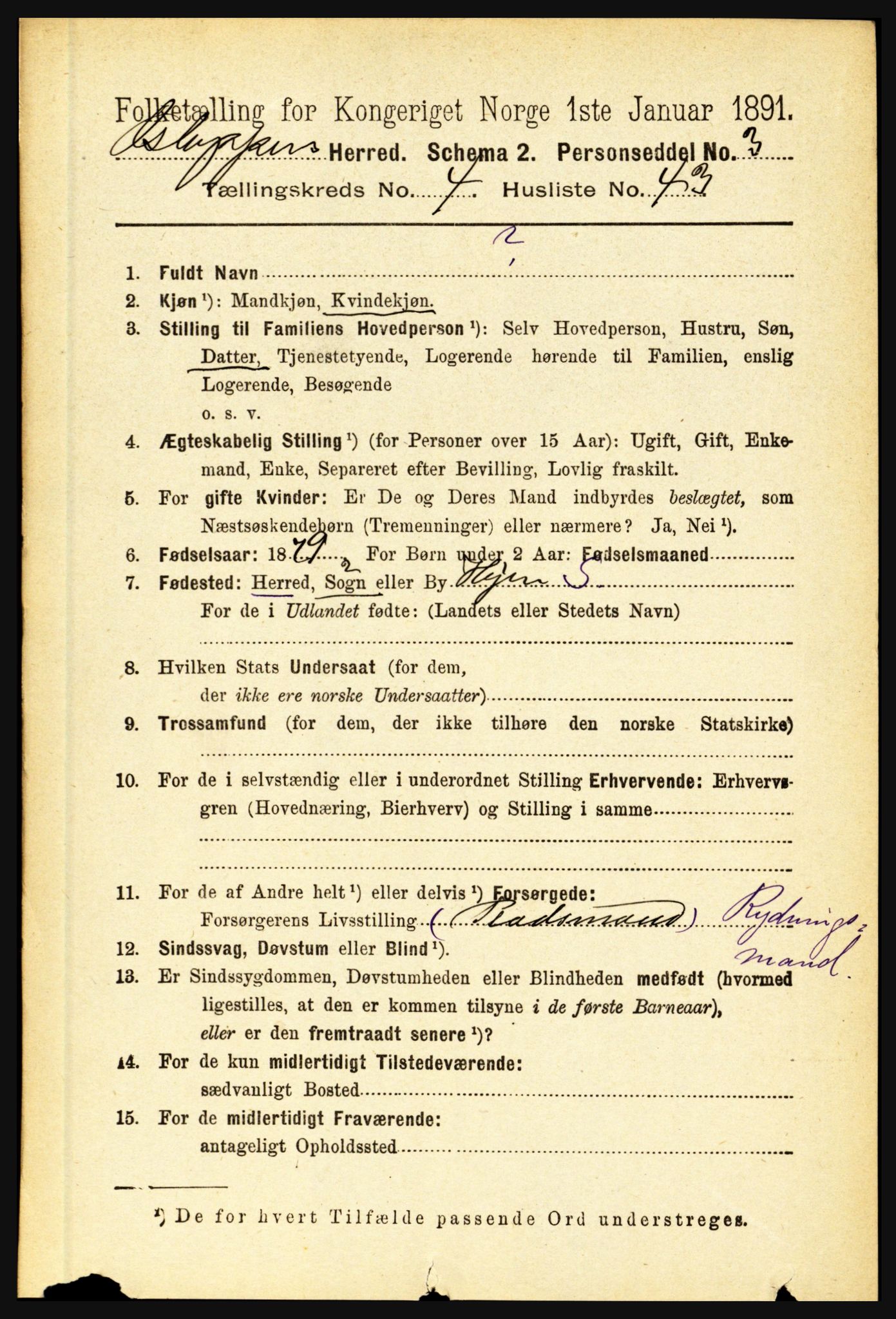 RA, 1891 census for 1445 Gloppen, 1891, p. 2021